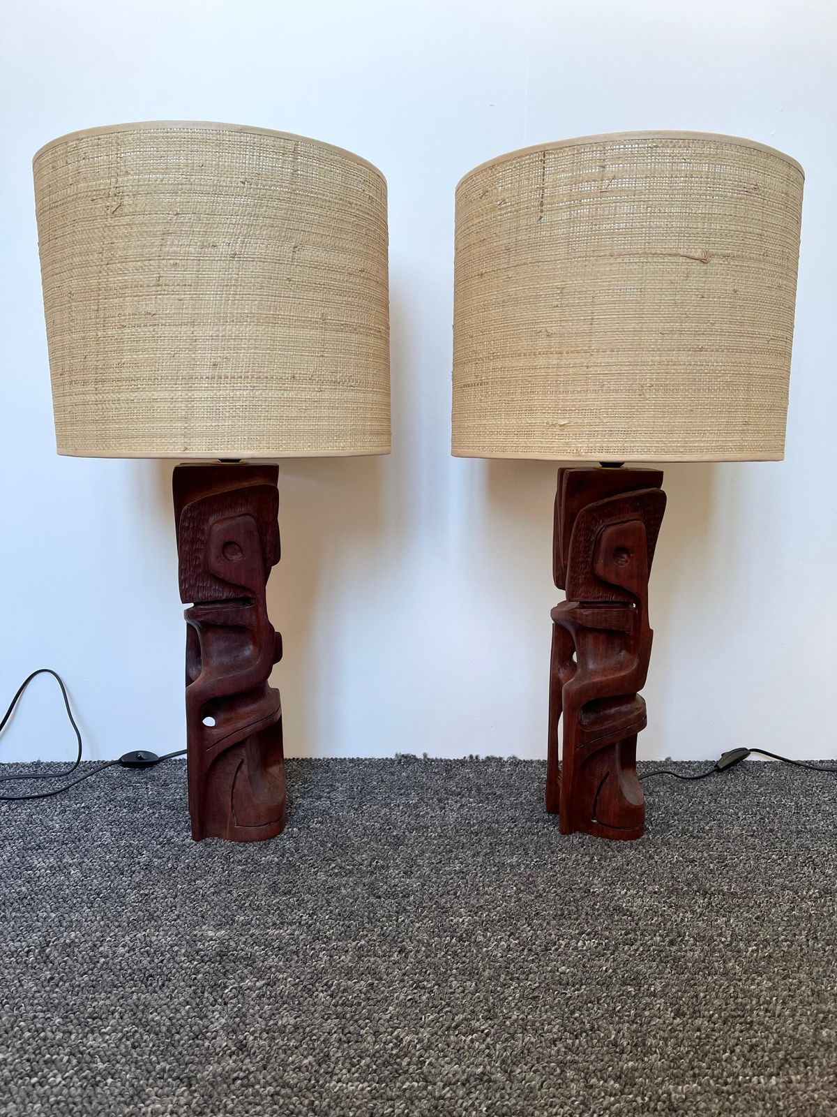 Pair Of Wood Sculpture Lamps By Gianni Pinna. Italy, 1970s photo buy