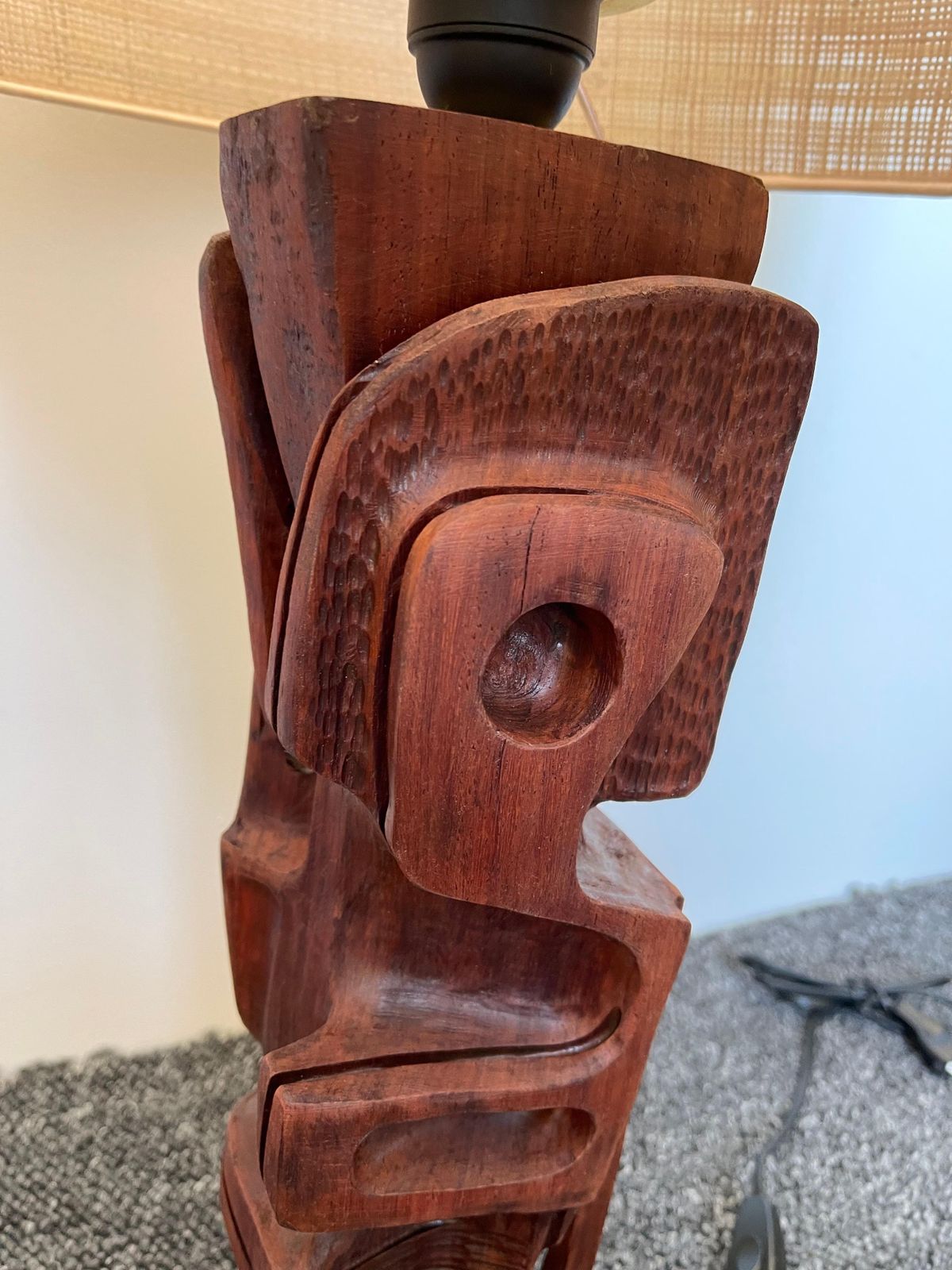photo for sale Pair Of Wood Sculpture Lamps By Gianni Pinna. Italy, 1970s