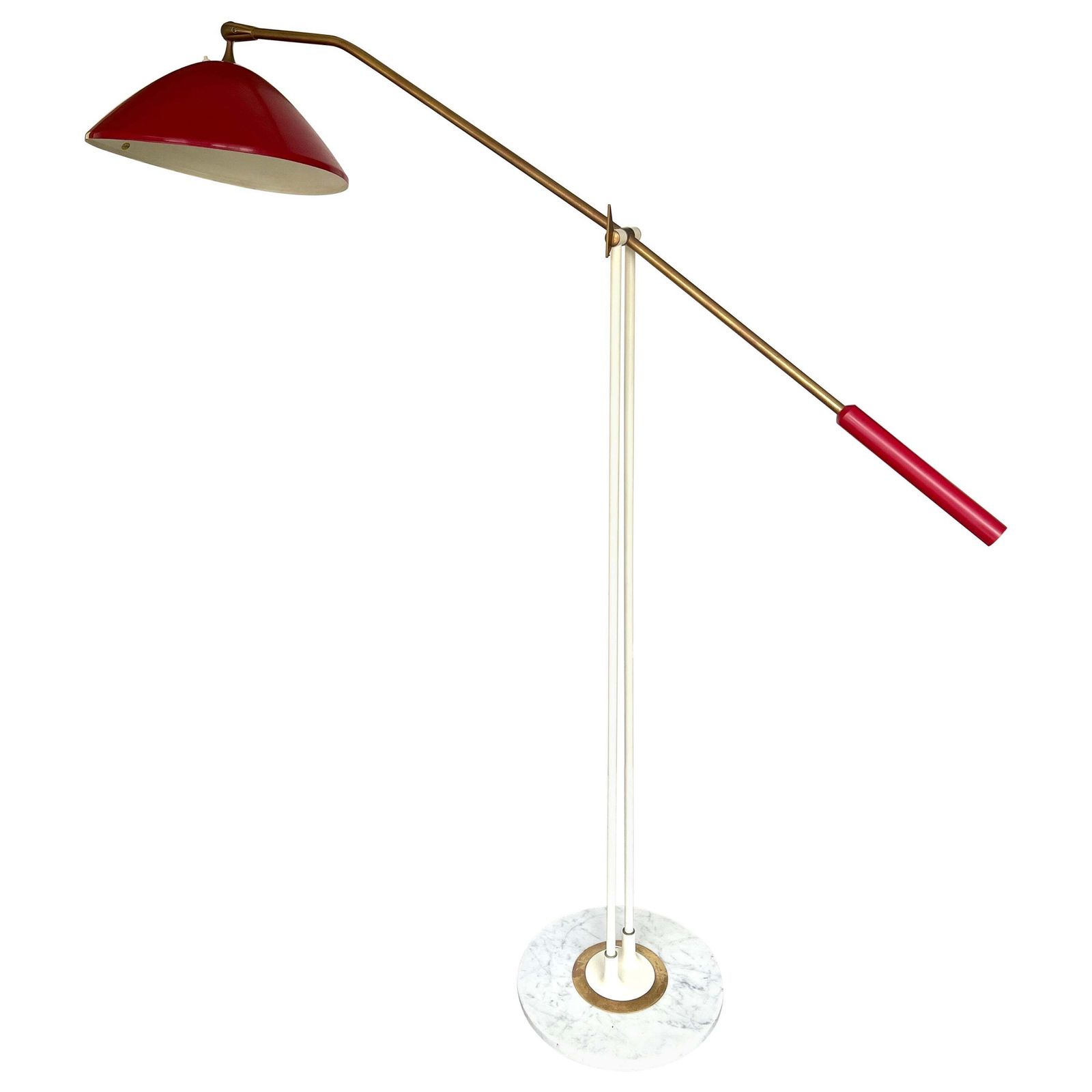 Mid Century Reading Floor Lamp Brass Lacquered Metal By Stilnovo, Italy, 1960s