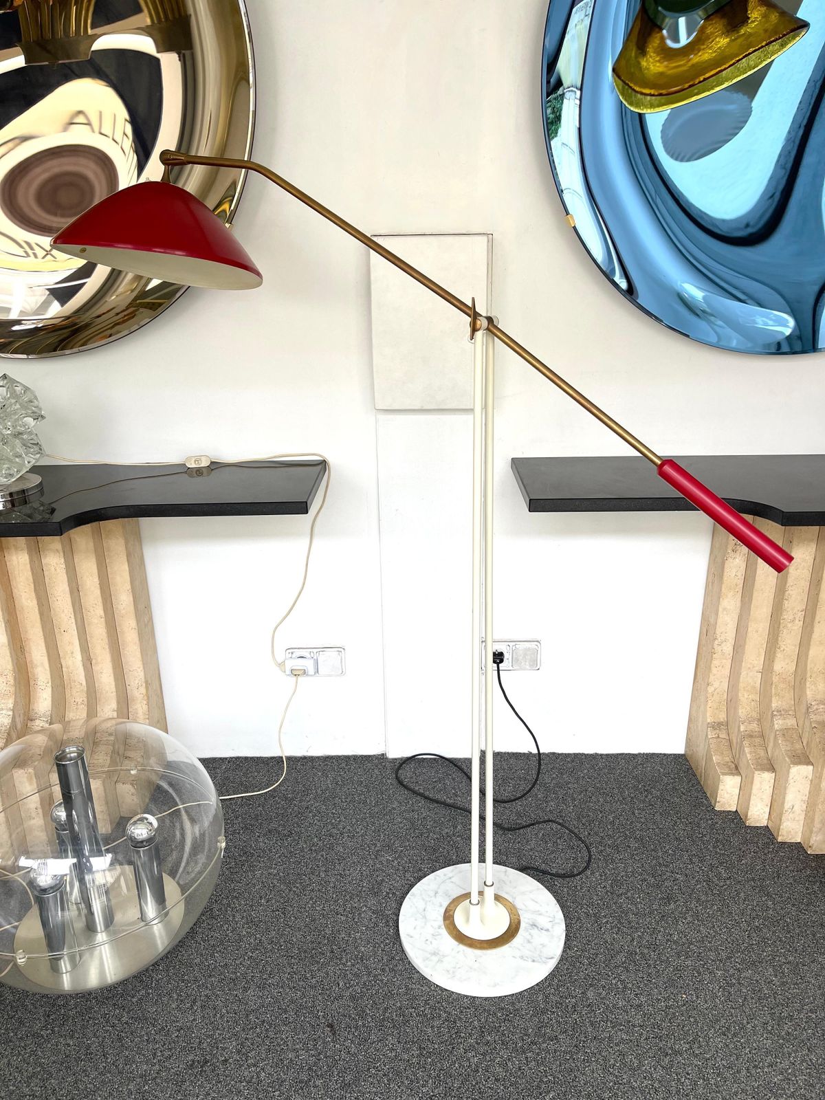 Mid Century Reading Floor Lamp Brass Lacquered Metal By Stilnovo, Italy, 1960s photo buy