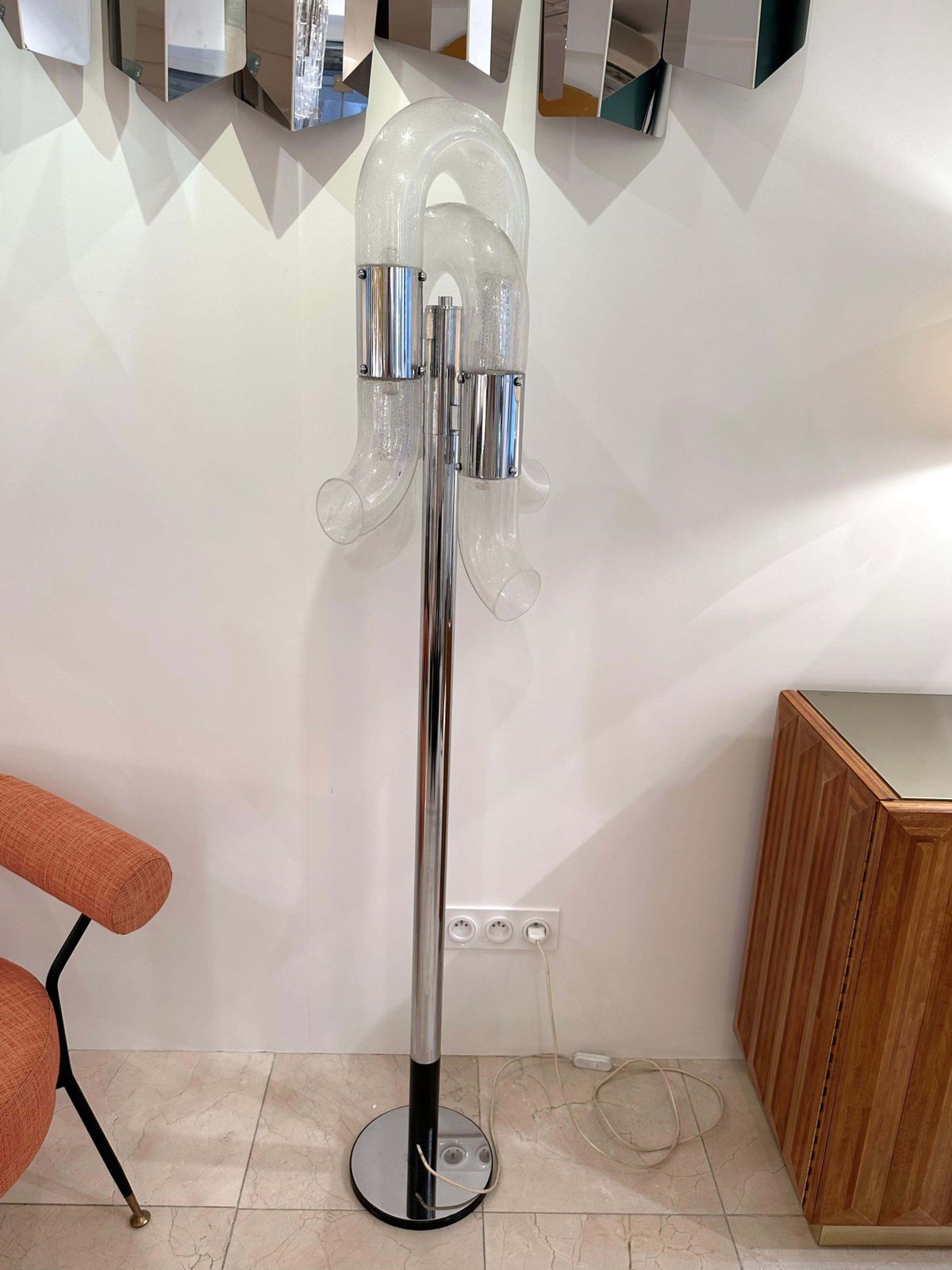 photo furniture Floor Lamp Metal Chrome Murano Glass By Aldo Nason For Mazzega, Italy, 1970s
