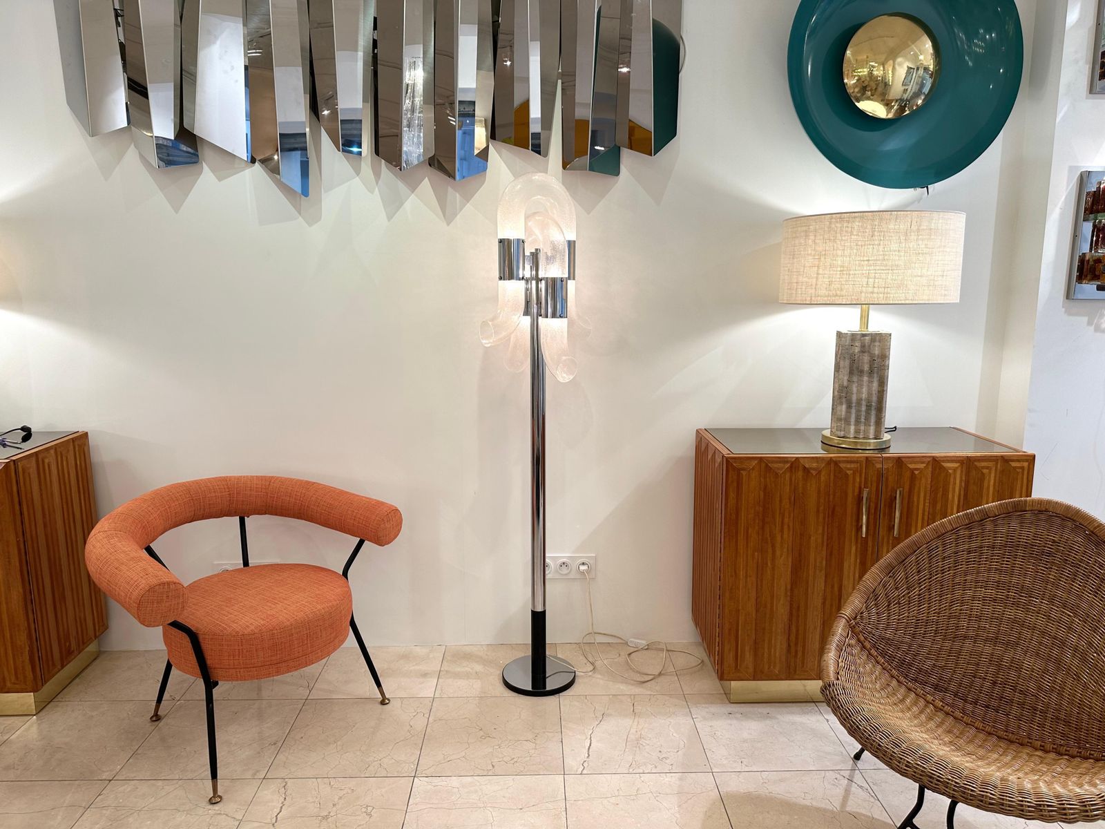 photo vinterior Floor Lamp Metal Chrome Murano Glass By Aldo Nason For Mazzega, Italy, 1970s