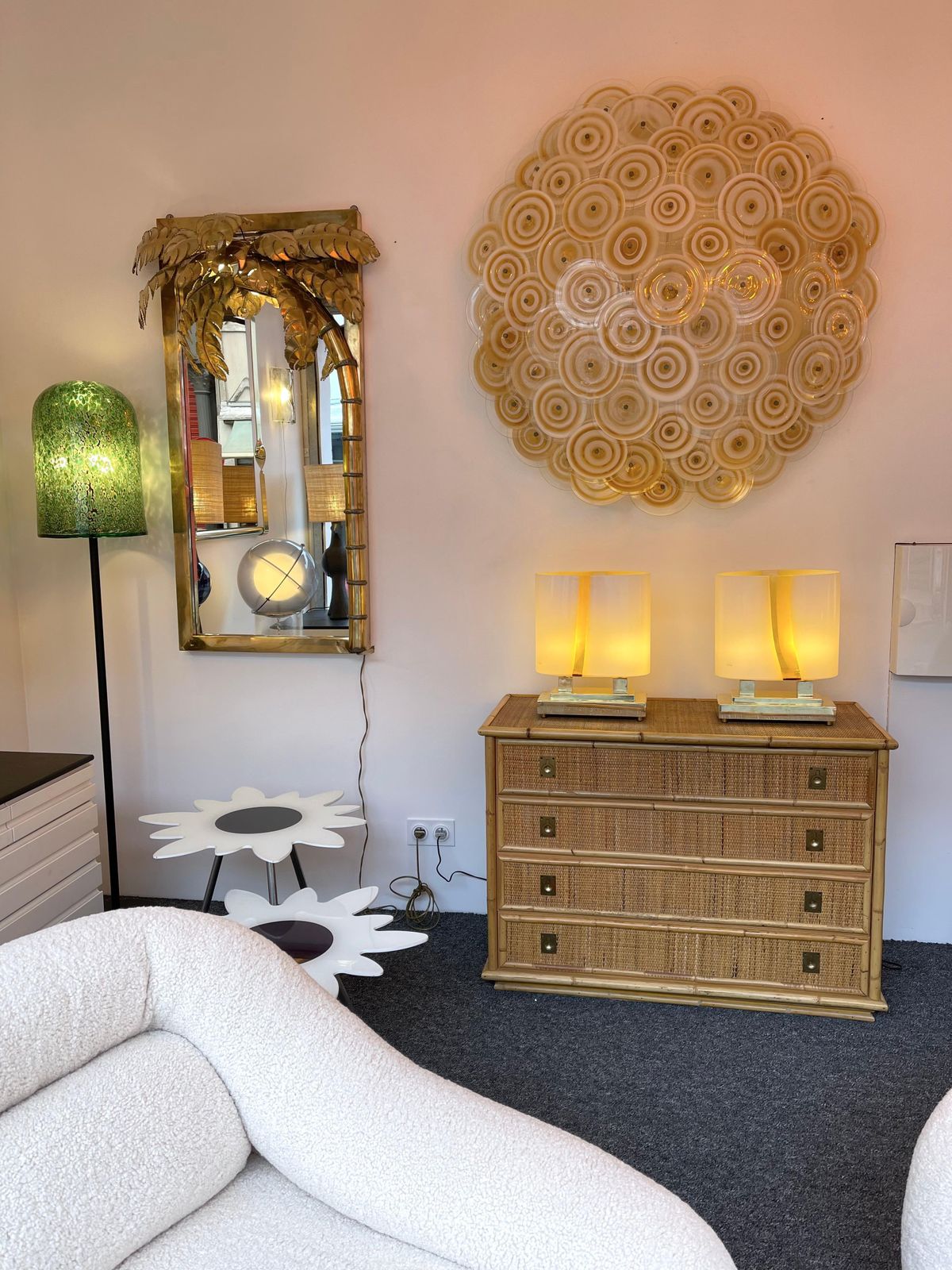 Contemporary Pair Of Brass And Yellow Murano Glass Vase Flame Lamps, Italy photo buy
