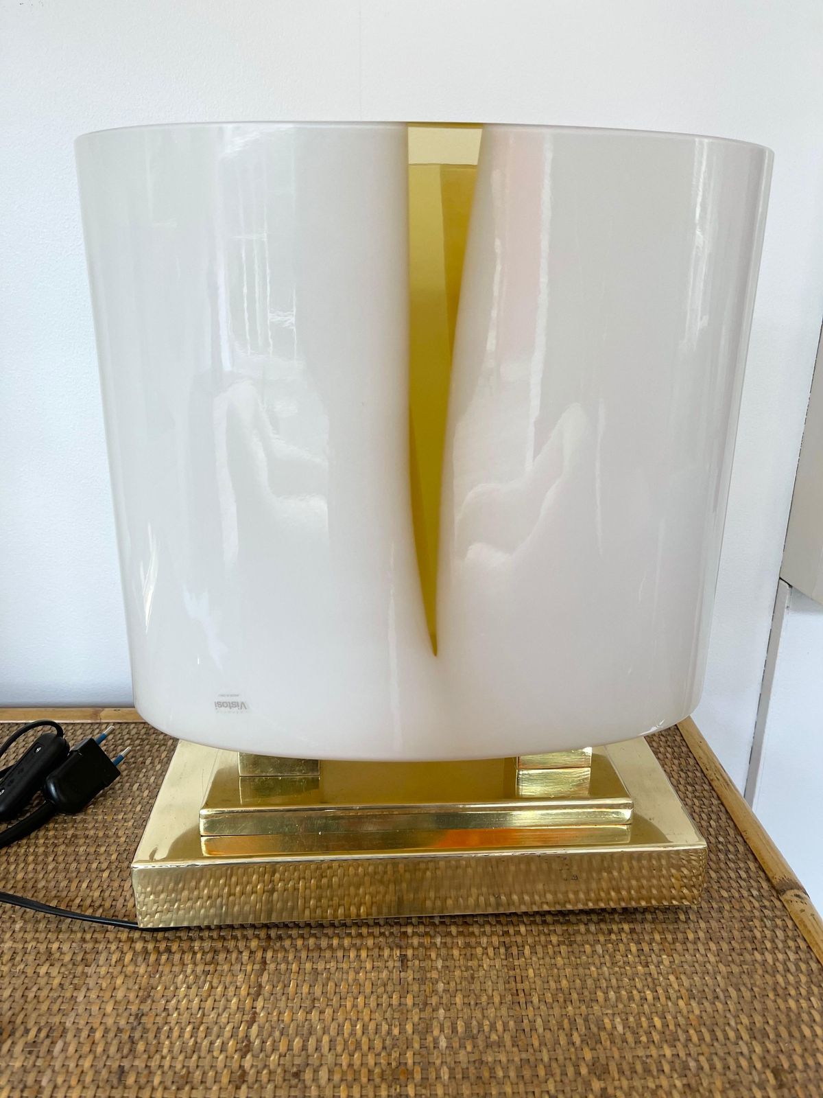 photo furniture Contemporary Pair Of Brass And Yellow Murano Glass Vase Flame Lamps, Italy