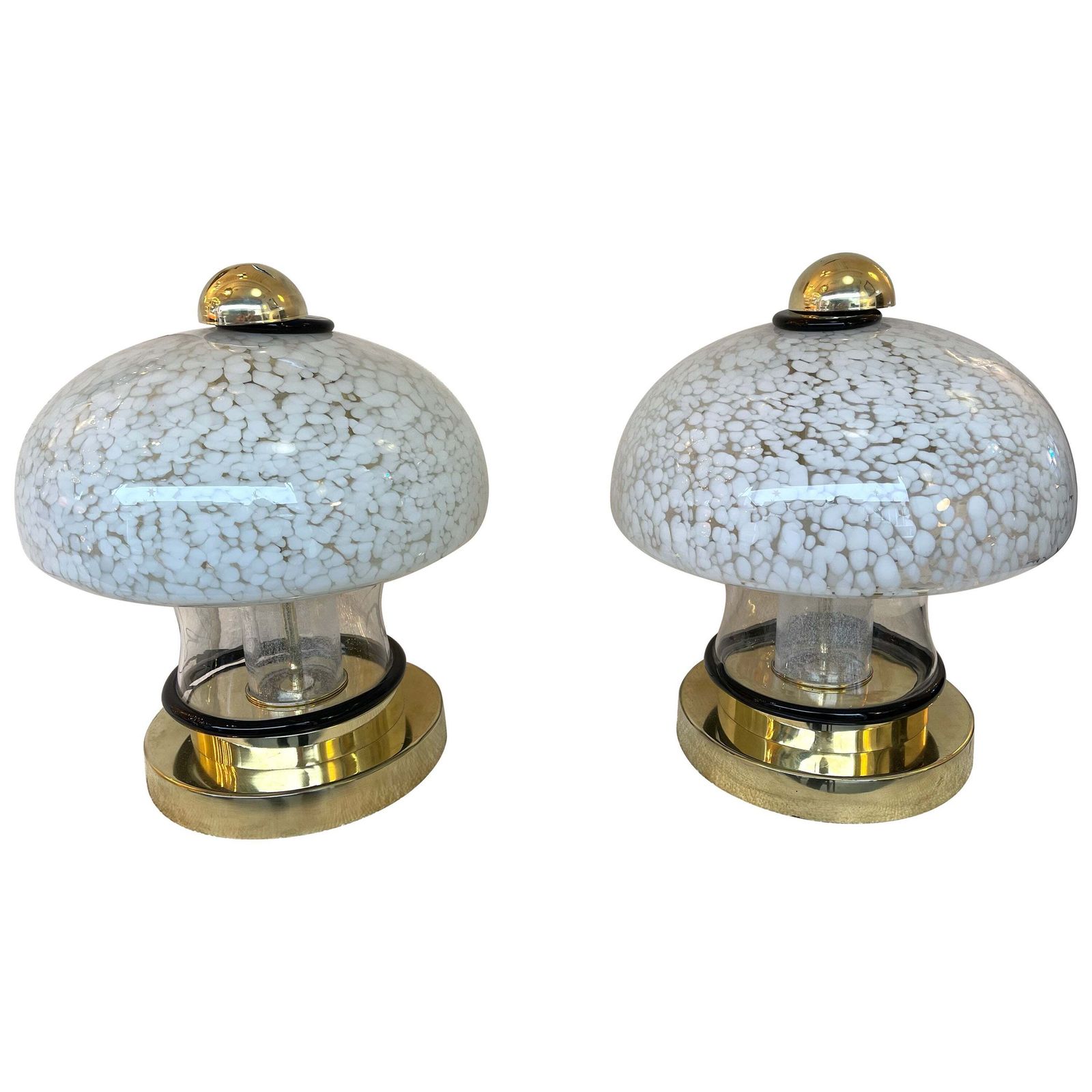 Contemporary Pair Of Murano Glass And Brass Mushroom Lamps. Italy