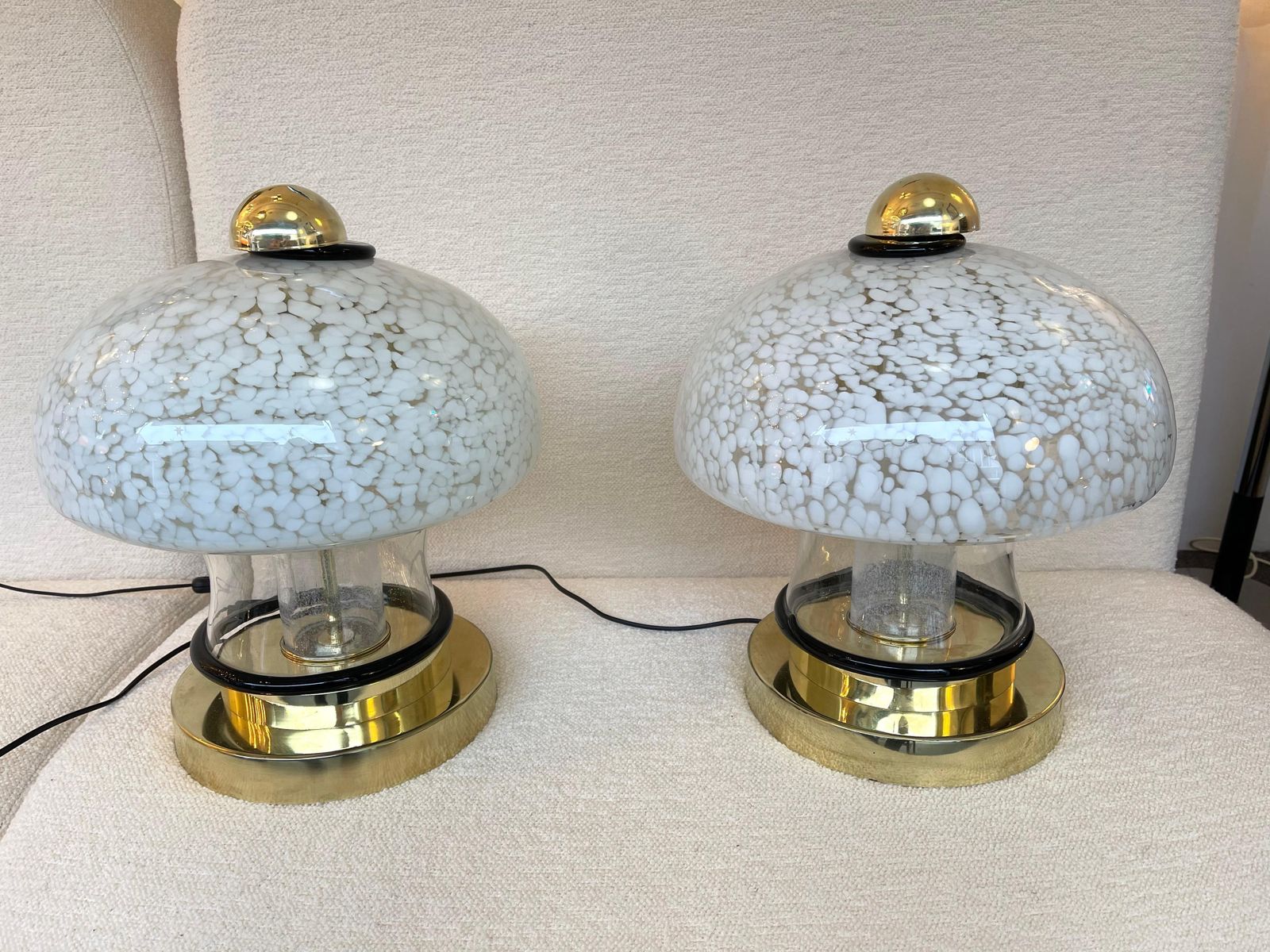 Contemporary Pair Of Murano Glass And Brass Mushroom Lamps. Italy photo Lighting