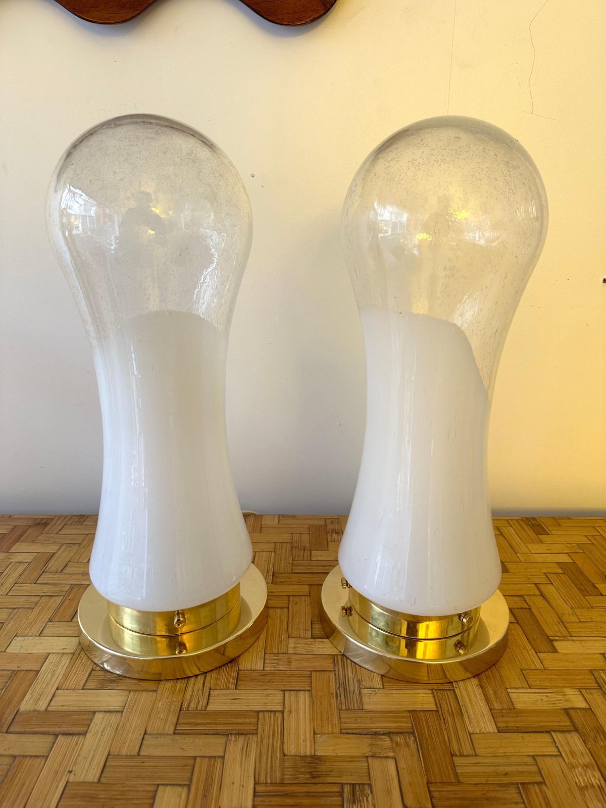 Pair Of Murano Glass And Brass Lamps By Mazzega, Italy, 1970s photo 3849.0