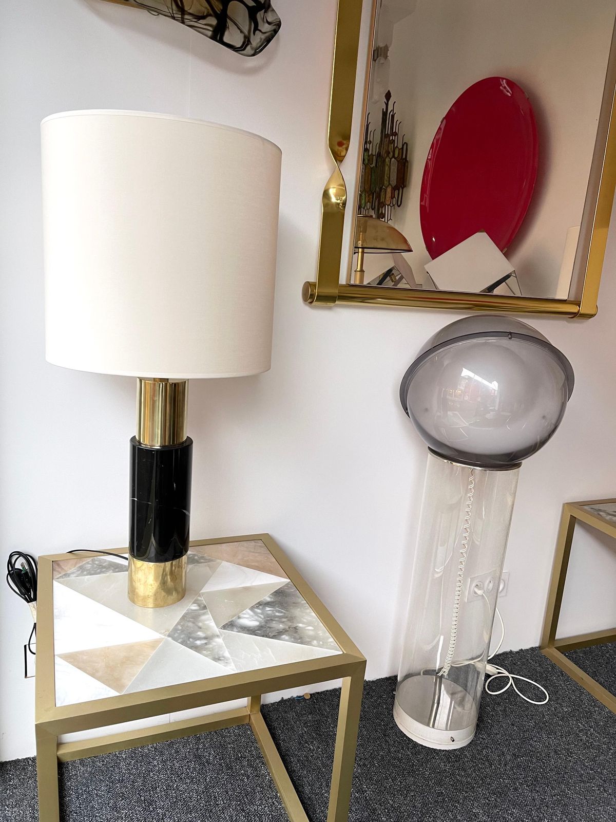 Contemporary Pair Of Brass Lamps Black Marble, Italy photo furniture