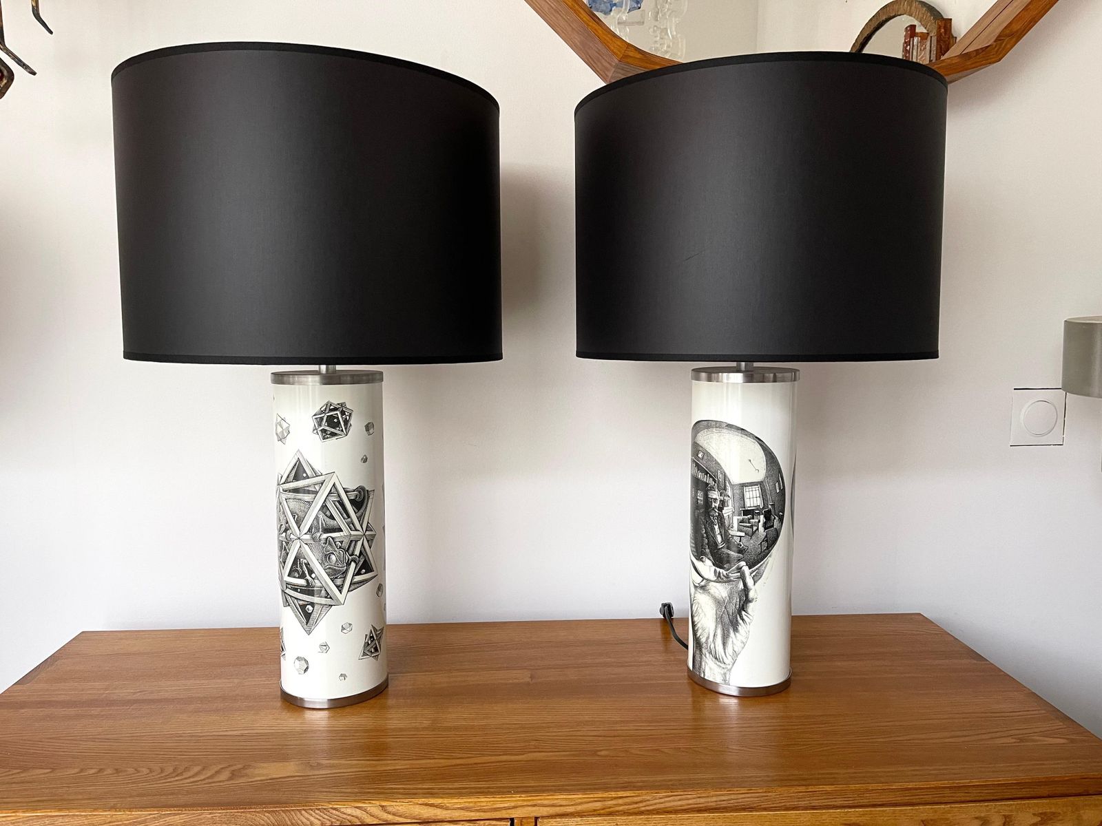 photo furniture Pair Of Lamps Black And White Mc Maurits Cornelis Escher. Italy, 1980s