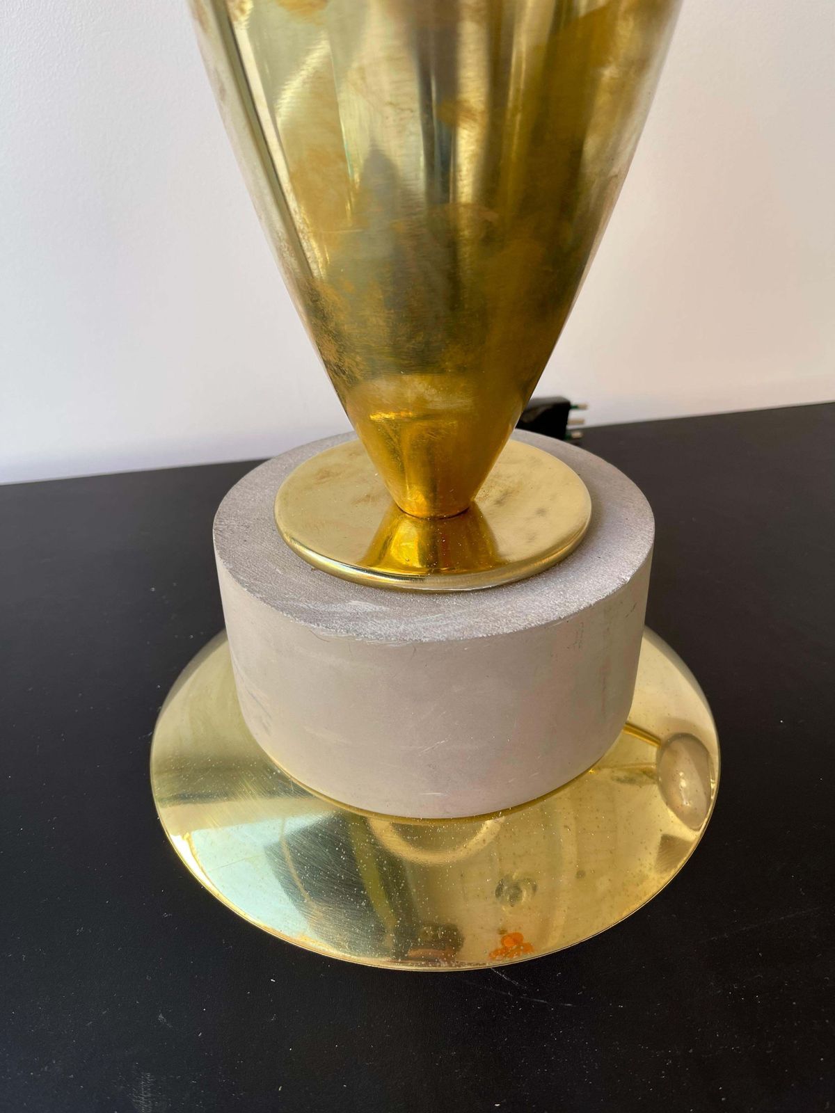 Contemporary Pair Of Brass And Wood Rings Lamps, Italy photo vintage