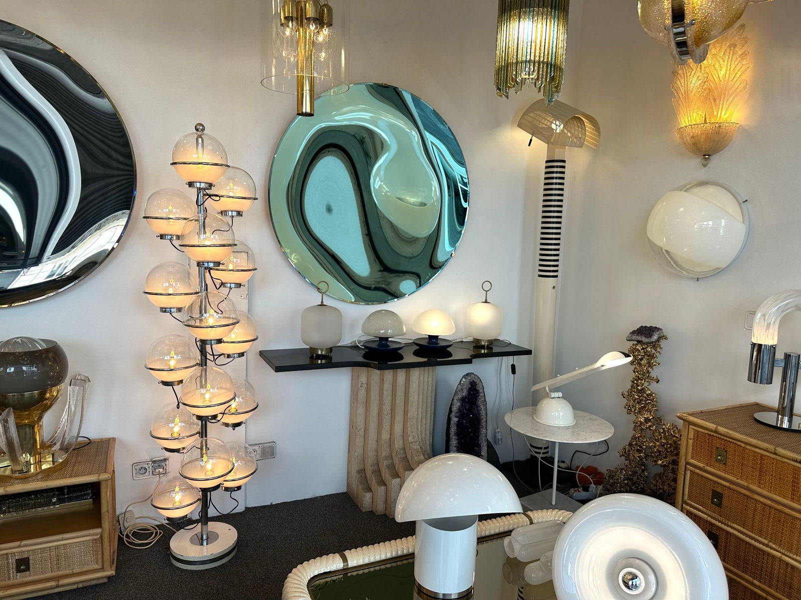 Large Floor Lamp Metal And White Smoke Glass Globe By Candle, Italy, 1970s photo 10263.0