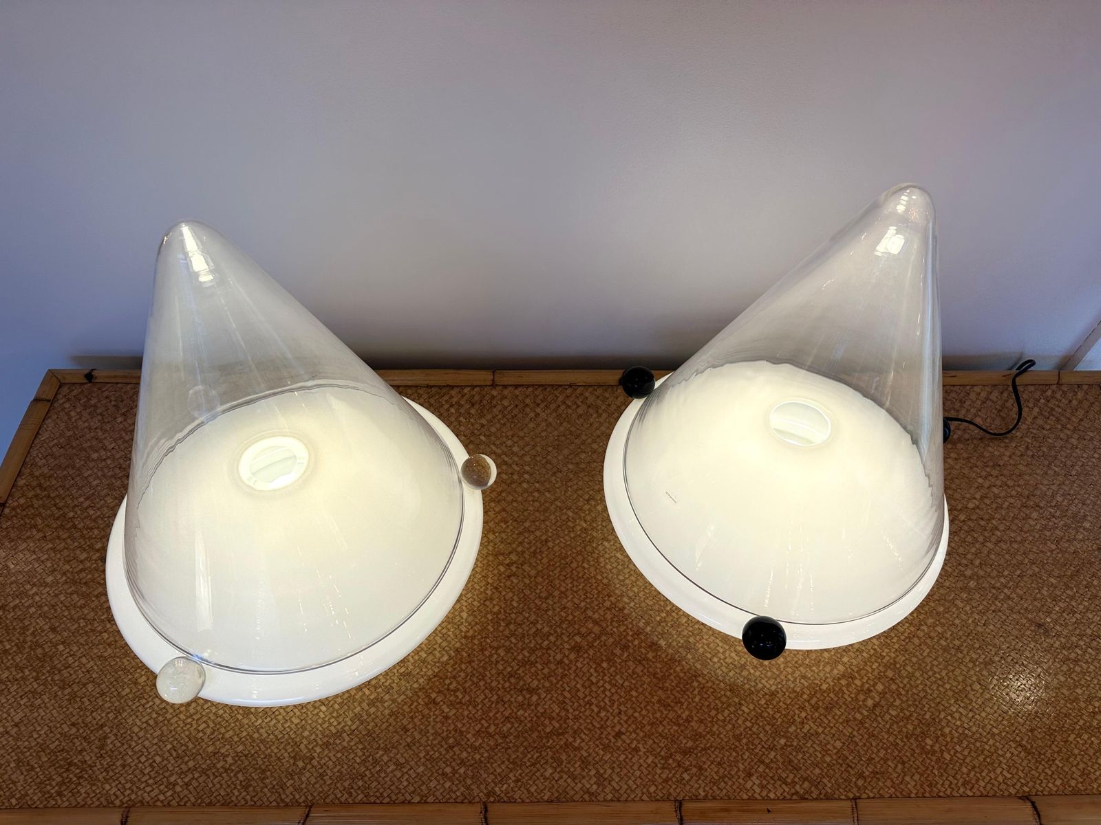 Pair Of Lamps Murano Glass By Leucos, Italy, 1980s photo buy