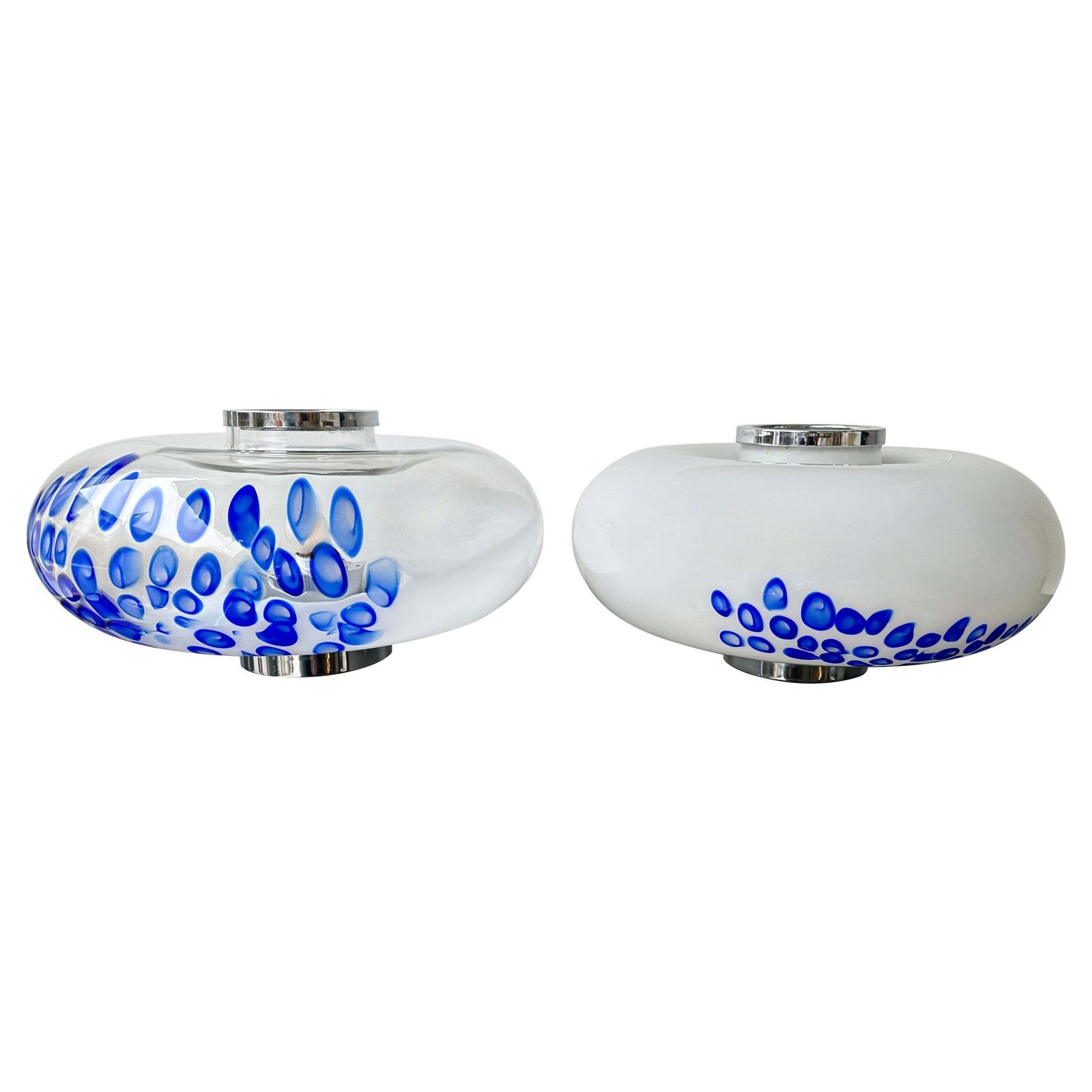 Midcentury Pair Of Murano Glass And Metal Ufo Lamps By Esperia, Italy, 1970s