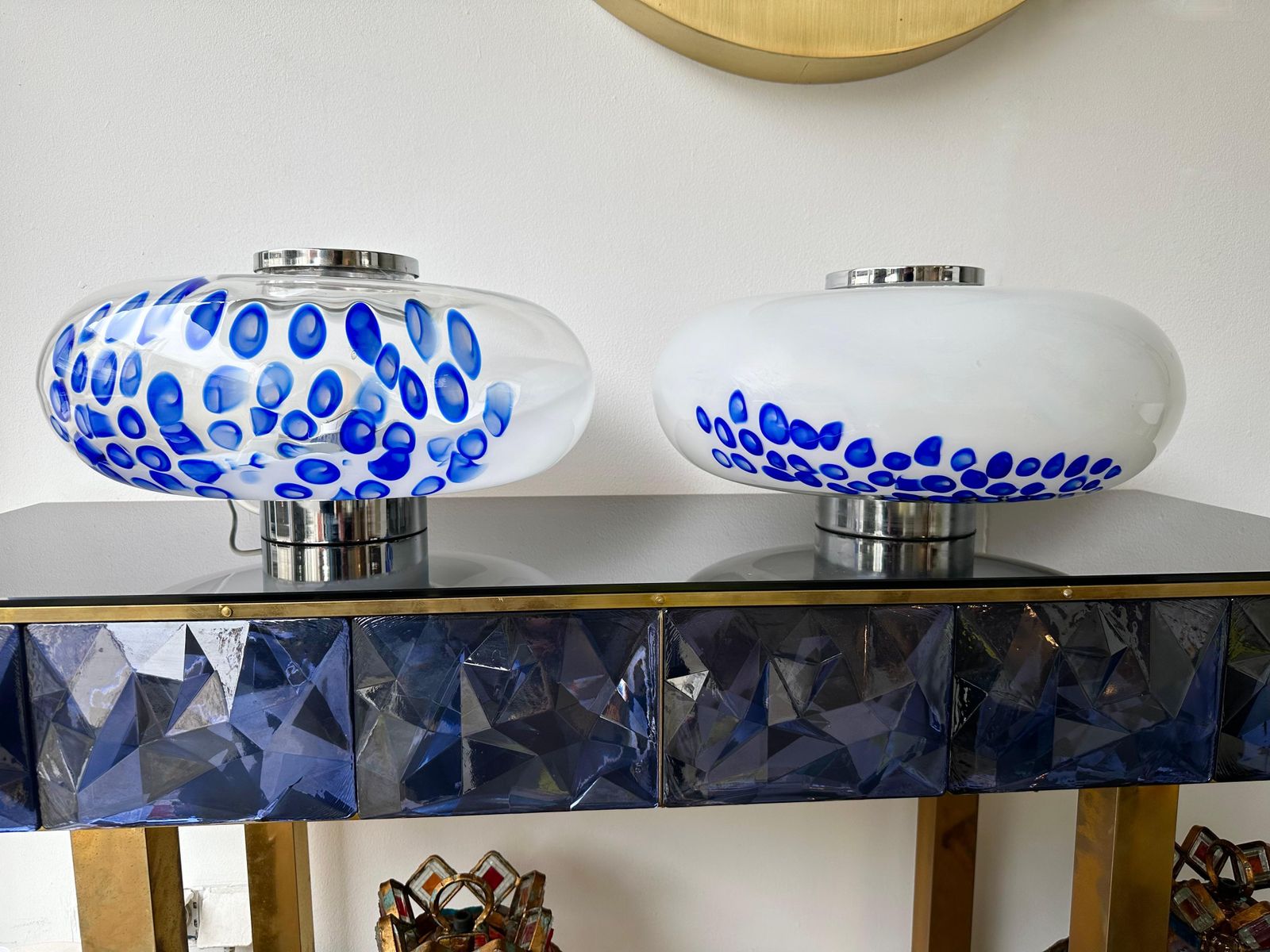 Midcentury Pair Of Murano Glass And Metal Ufo Lamps By Esperia, Italy, 1970s photo 3849.0