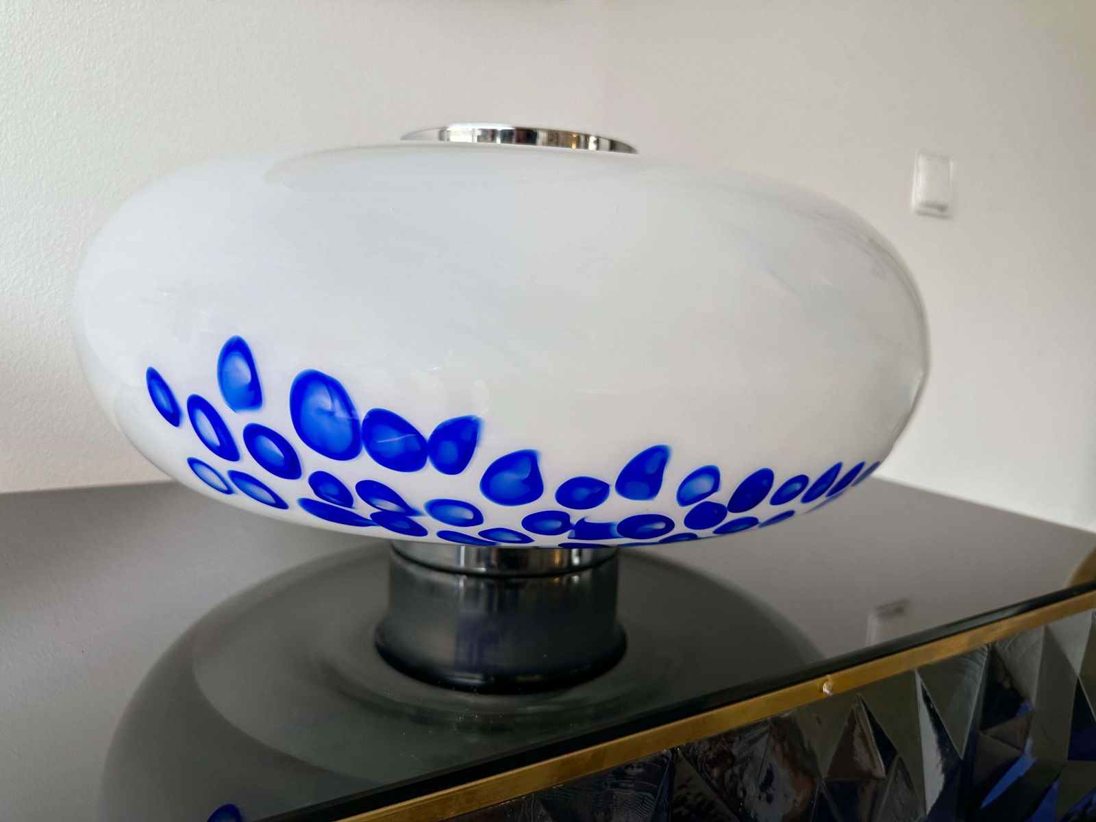 3849.0 Midcentury Pair Of Murano Glass And Metal Ufo Lamps By Esperia, Italy, 1970s photo