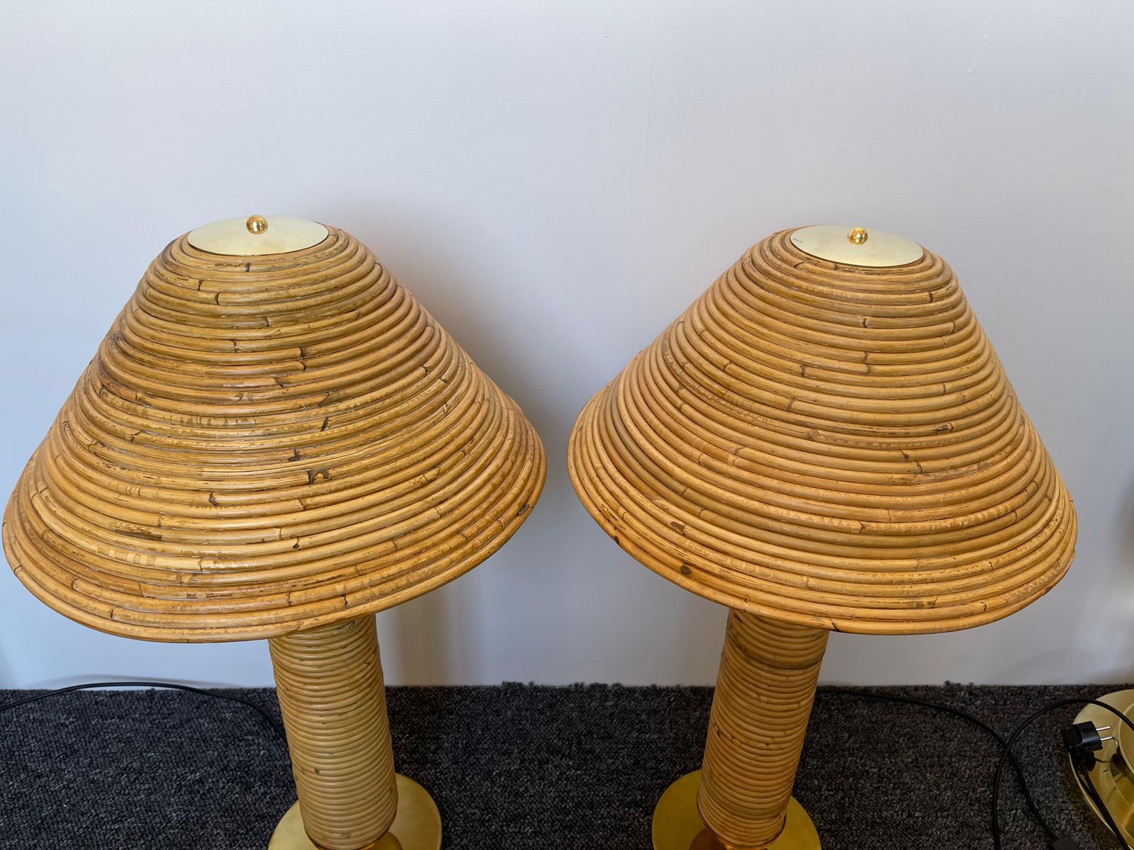 Pair Of Rattan And Brass Lamps, Italy photo buy