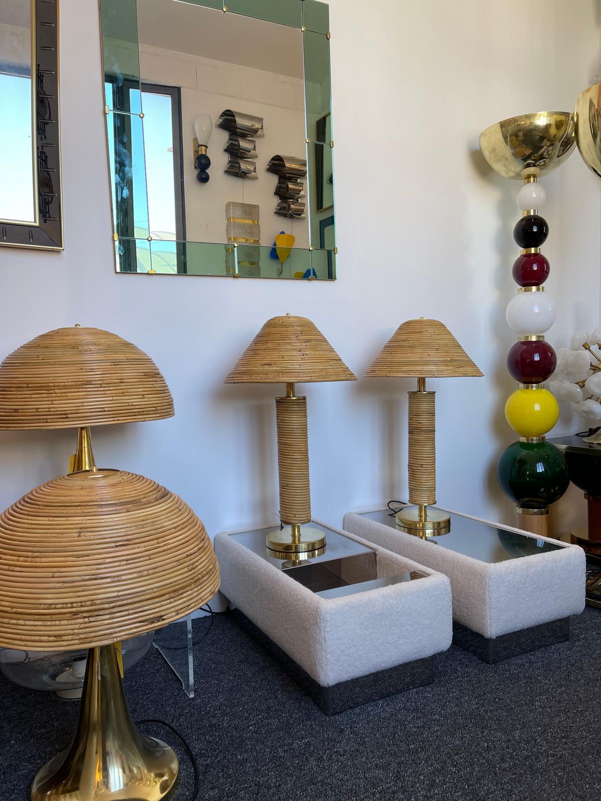 4021.0 Pair Of Rattan And Brass Lamps, Italy photo