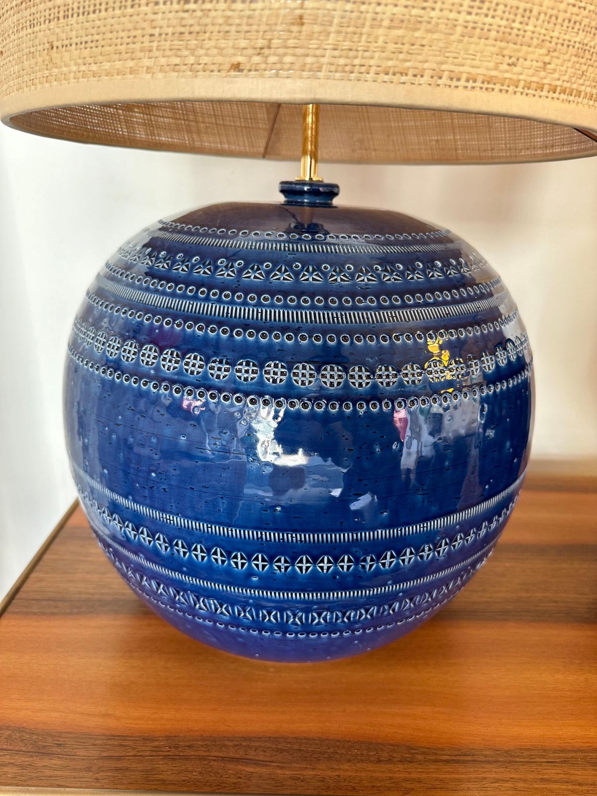 Mid Century Pair Of Ceramic Lamps Blue Rimini By Bitossi. Italy, 1990s photo Lighting