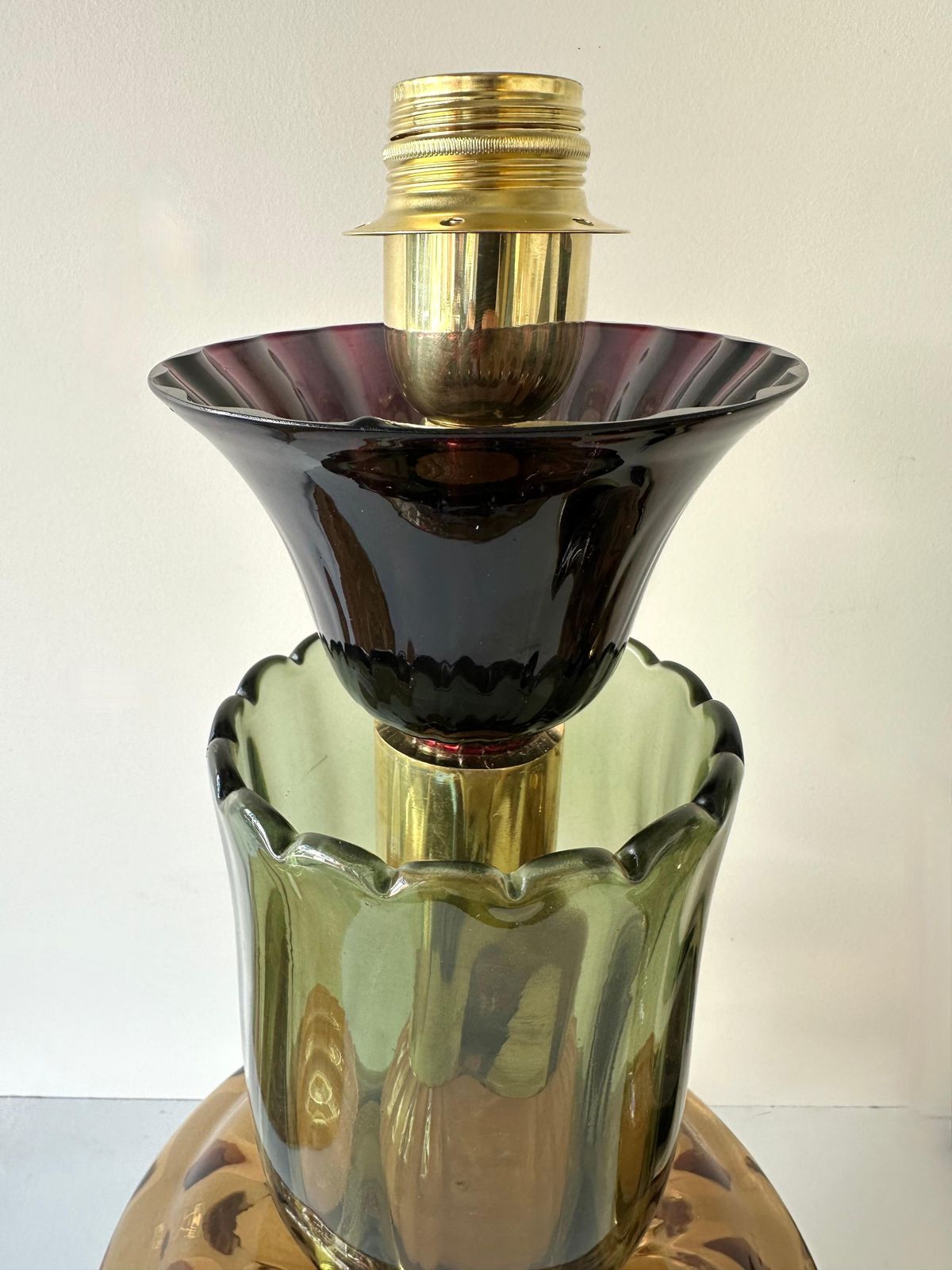 Contemporary Pair Of Brass And Murano Glass Flower Lamps, Italy photo Lighting