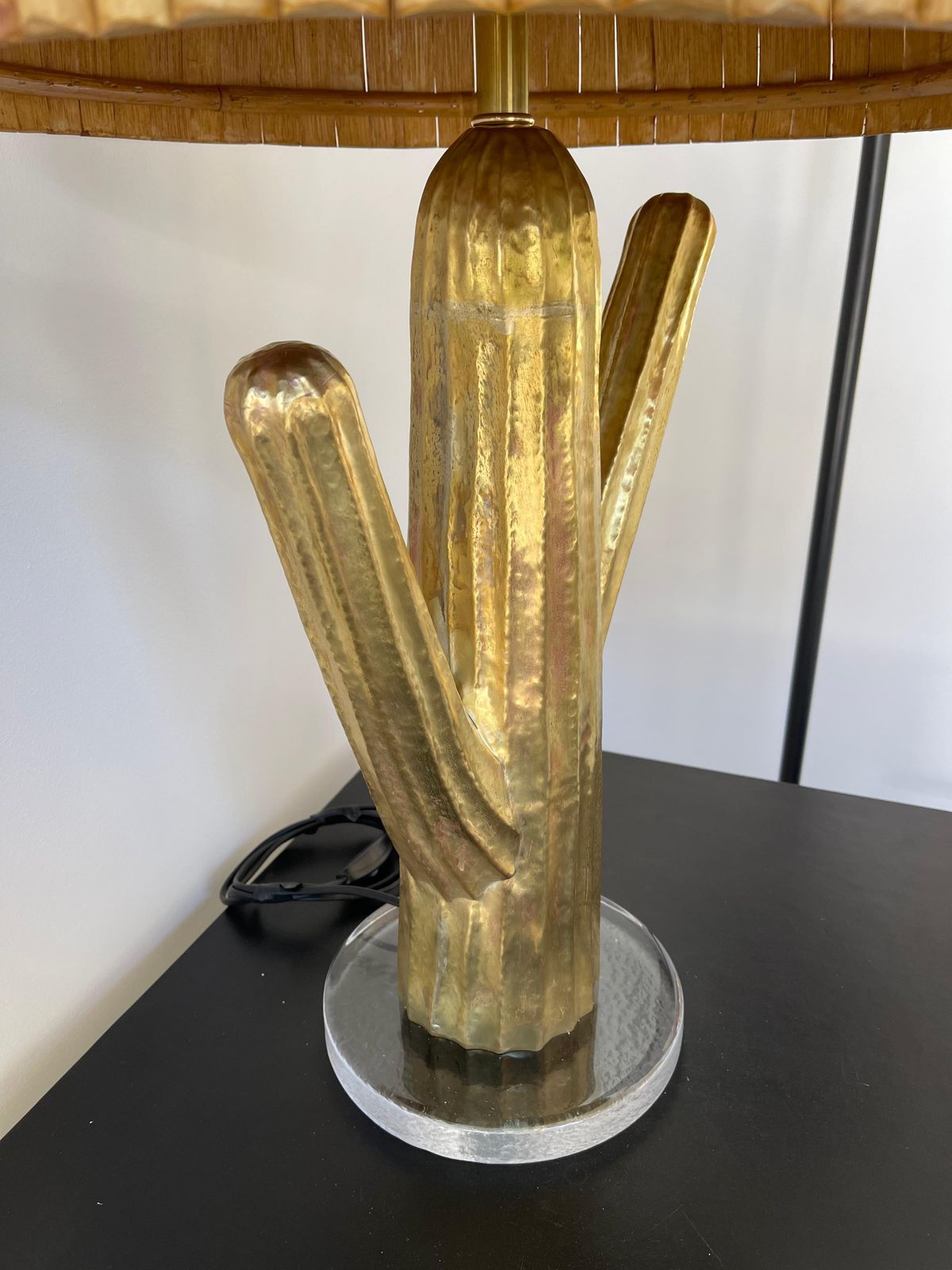 Pair Of Rattan And Brass Cactus Lamps, Italy photo for sale