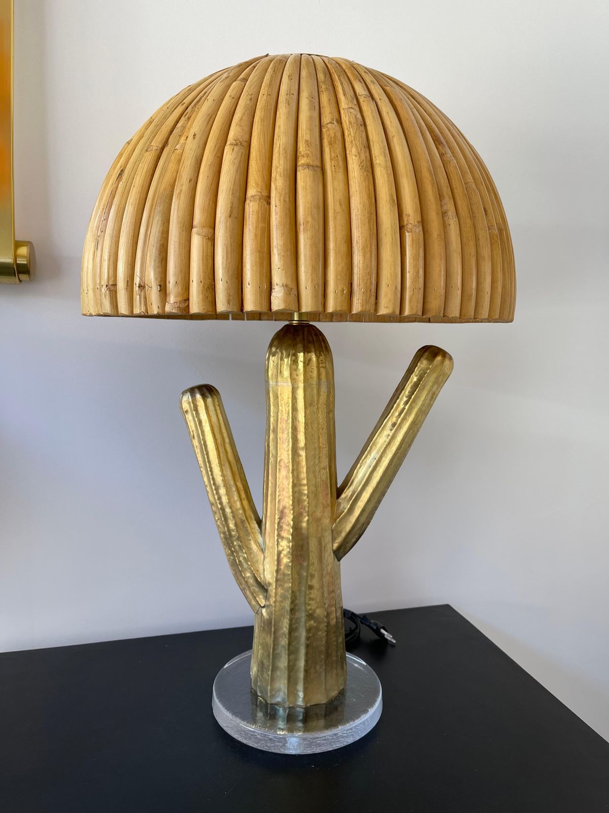 photo vinterior Pair Of Rattan And Brass Cactus Lamps, Italy