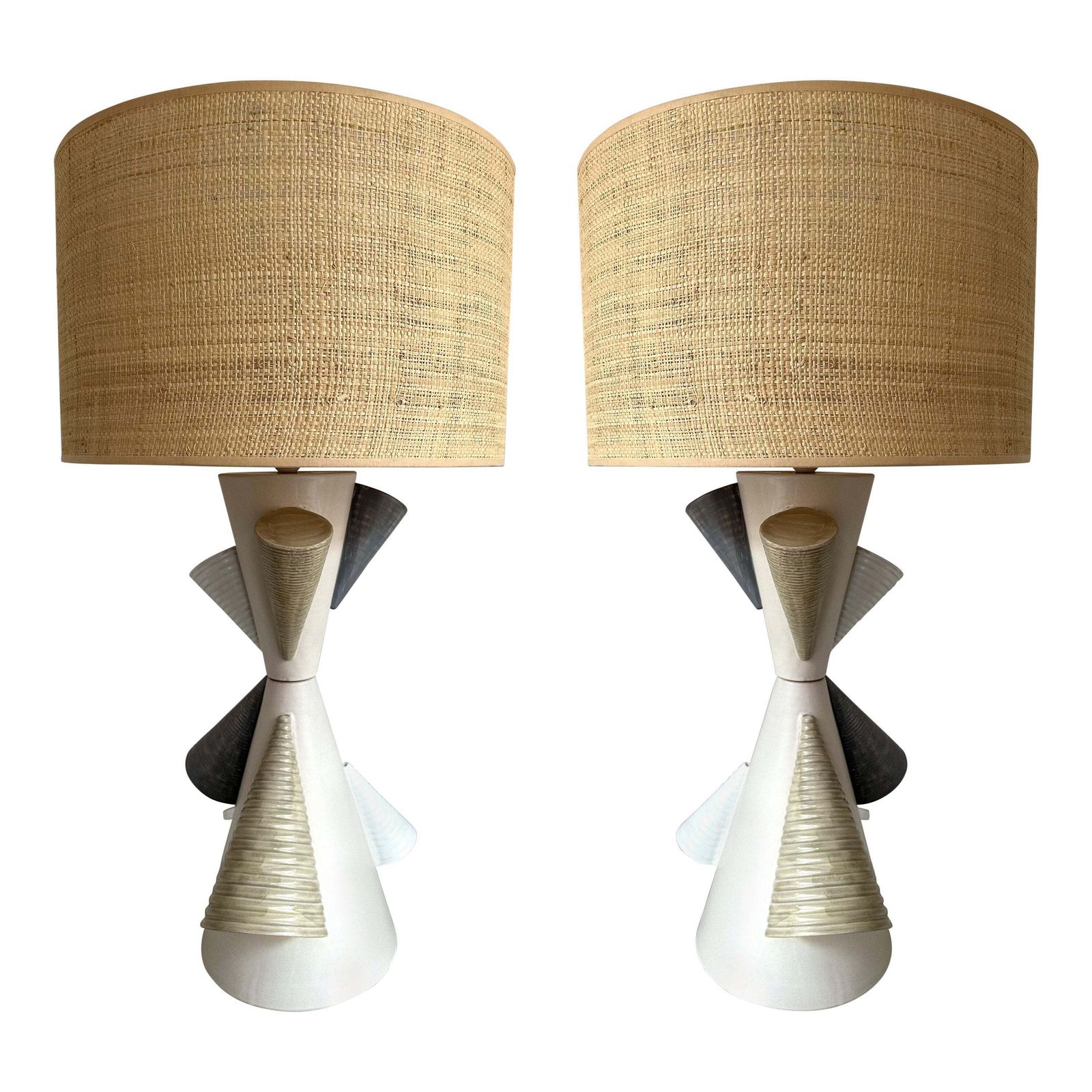 Contemporary Pair Of Ceramic Cone Lamps By Antonio Cagianelli, Italy