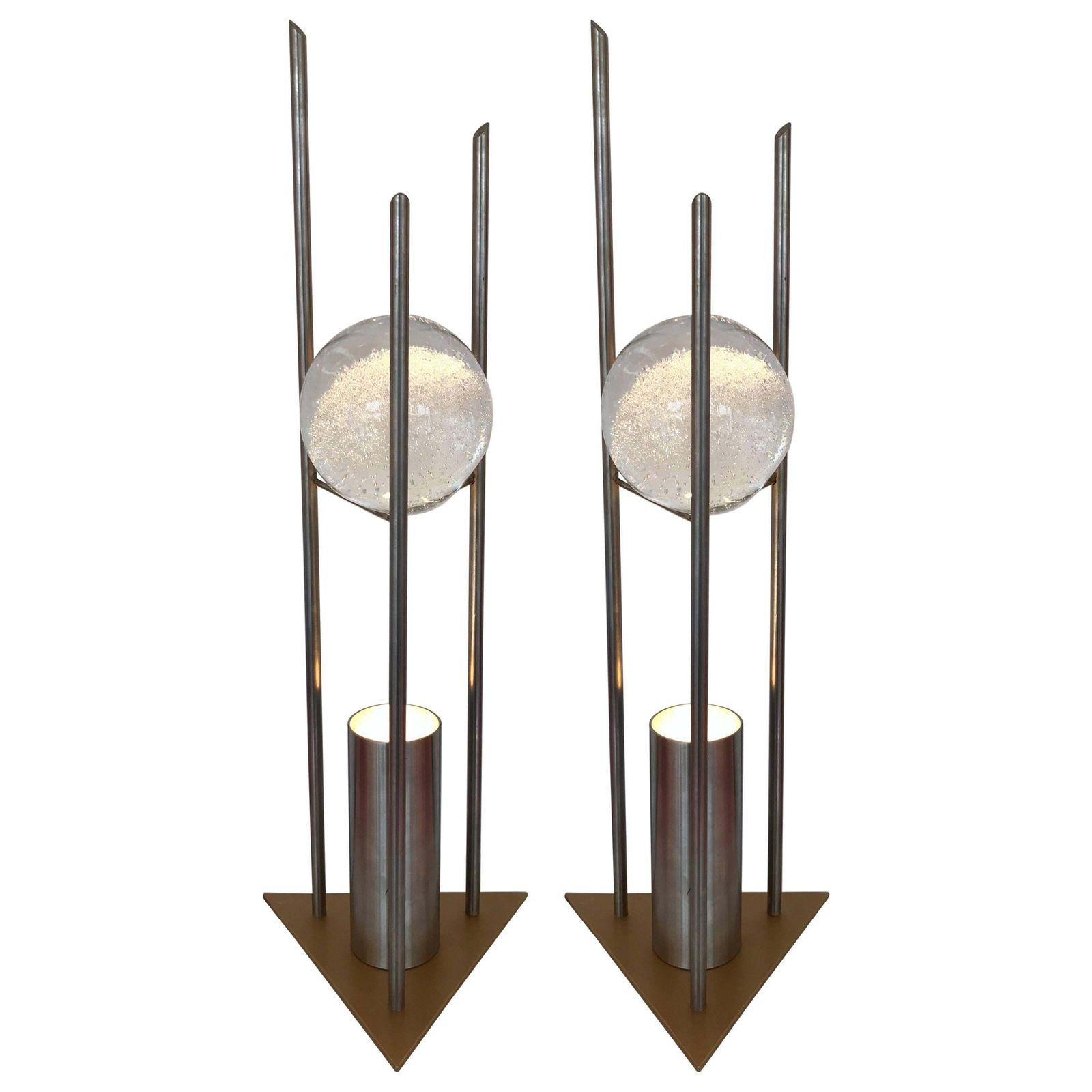 Pair Of Lamps Glass Ball Sculpture By Rw Manufaktur, Germany, 1980s