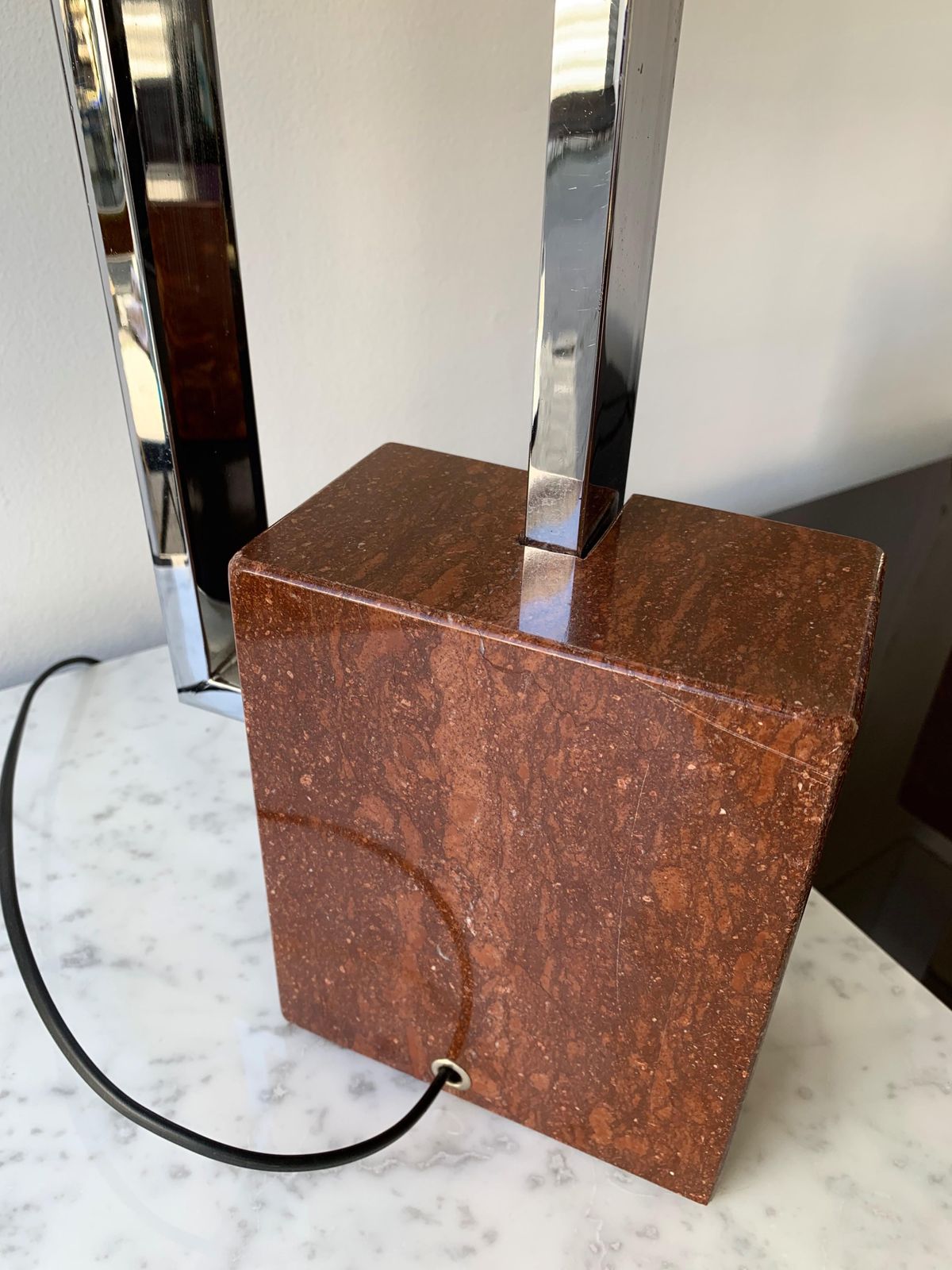 Pair Of Lamps Chrome Metal Red Marble By Banci, Italy, 1970s photo furniture