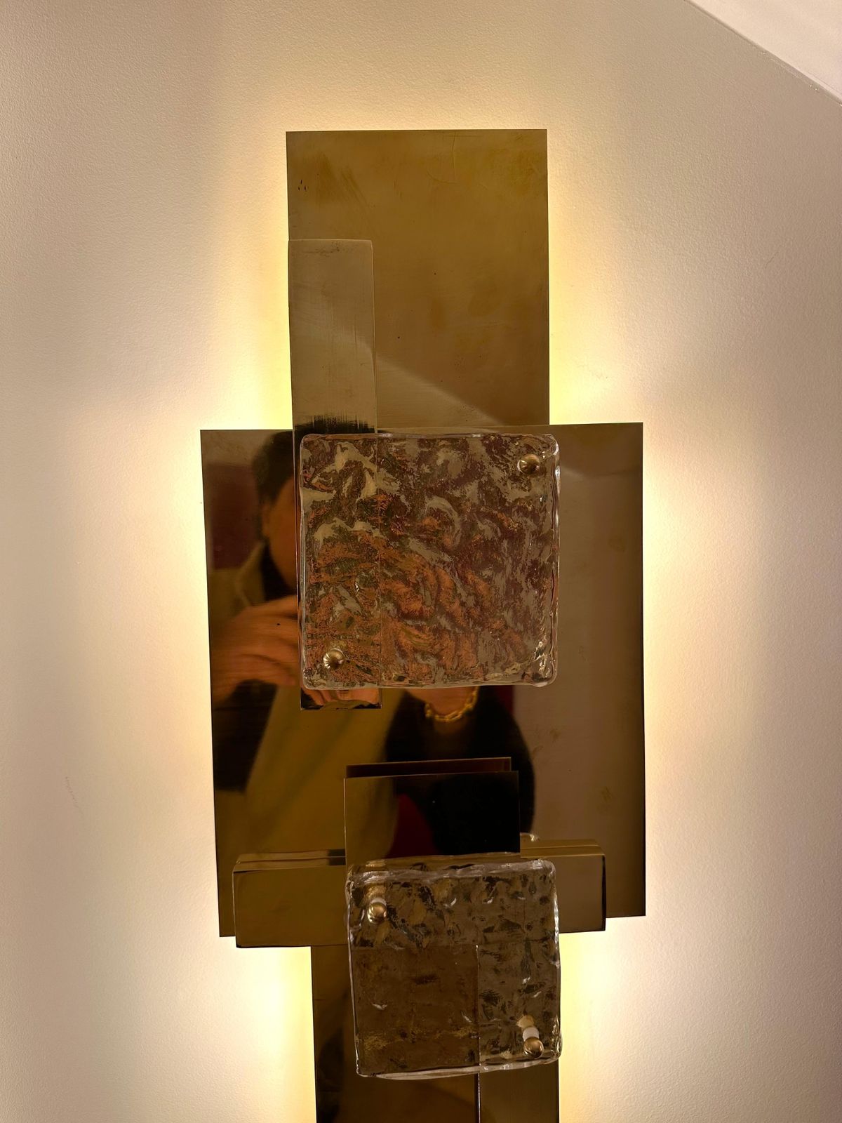 7270.0 Large Contemporary Pair Of Brass Sconces Geometrical Murano Glass, Italy photo