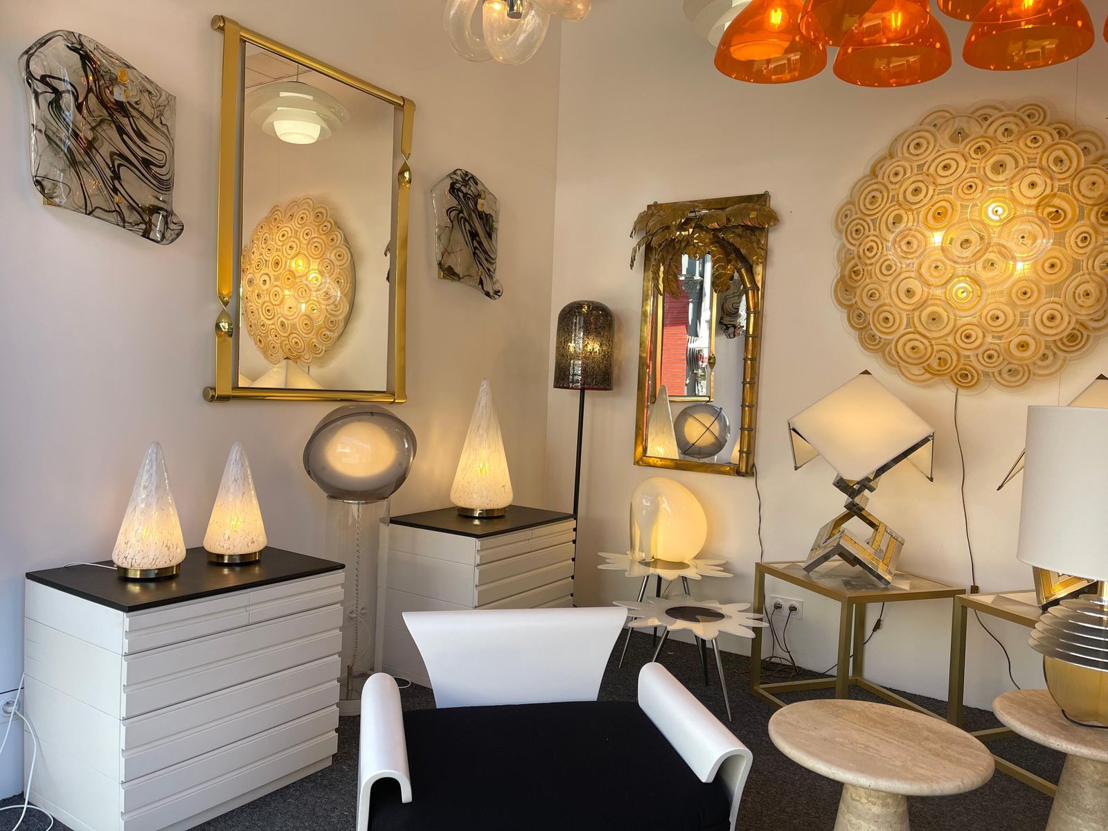 Pair Of Cone Lamps Murano Glass And Brass By Esperia. Italy, 1970s photo furniture