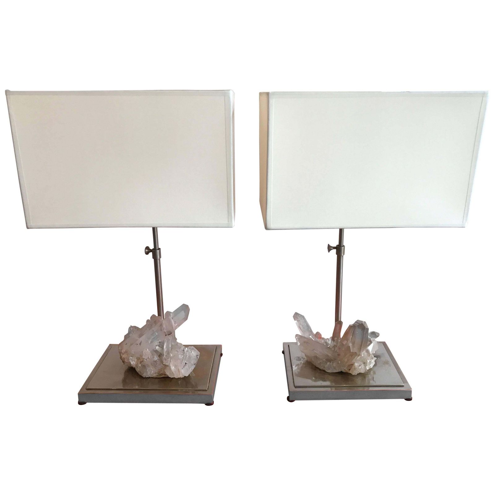 Pair Of Rock Crystal Quartz Lamps, France, 1970s