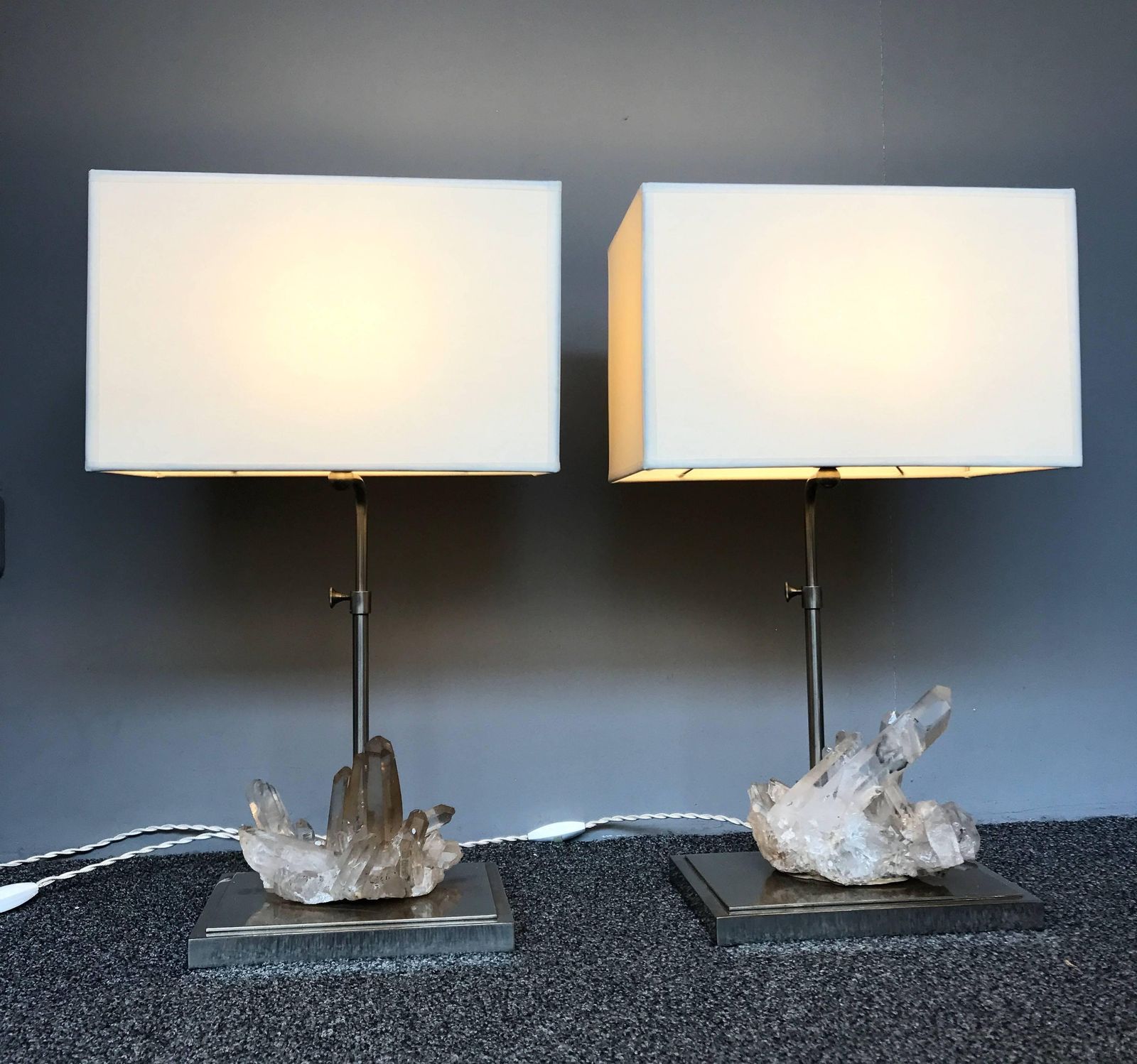 Pair Of Rock Crystal Quartz Lamps, France, 1970s photo Lighting