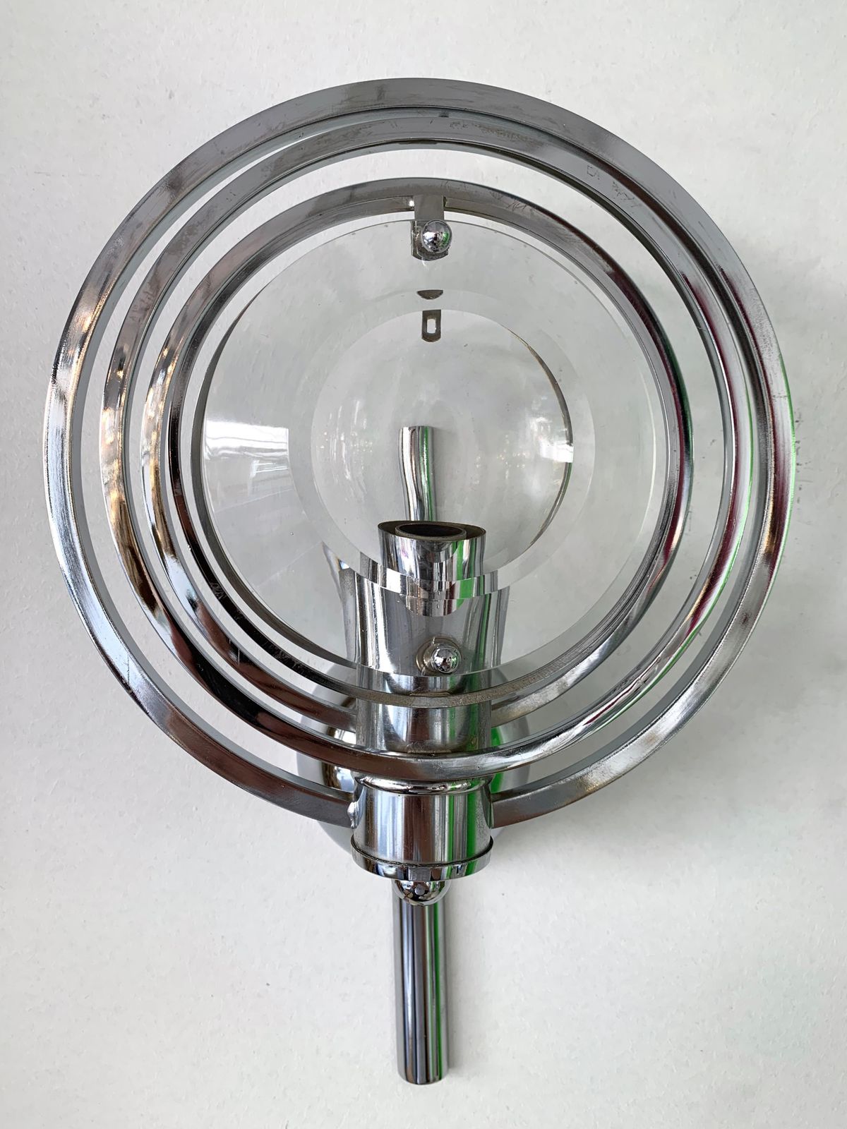 Pair Of Optical Metal Chrome Sconces By Oscar Torlasco, Italy, 1970s photo furniture