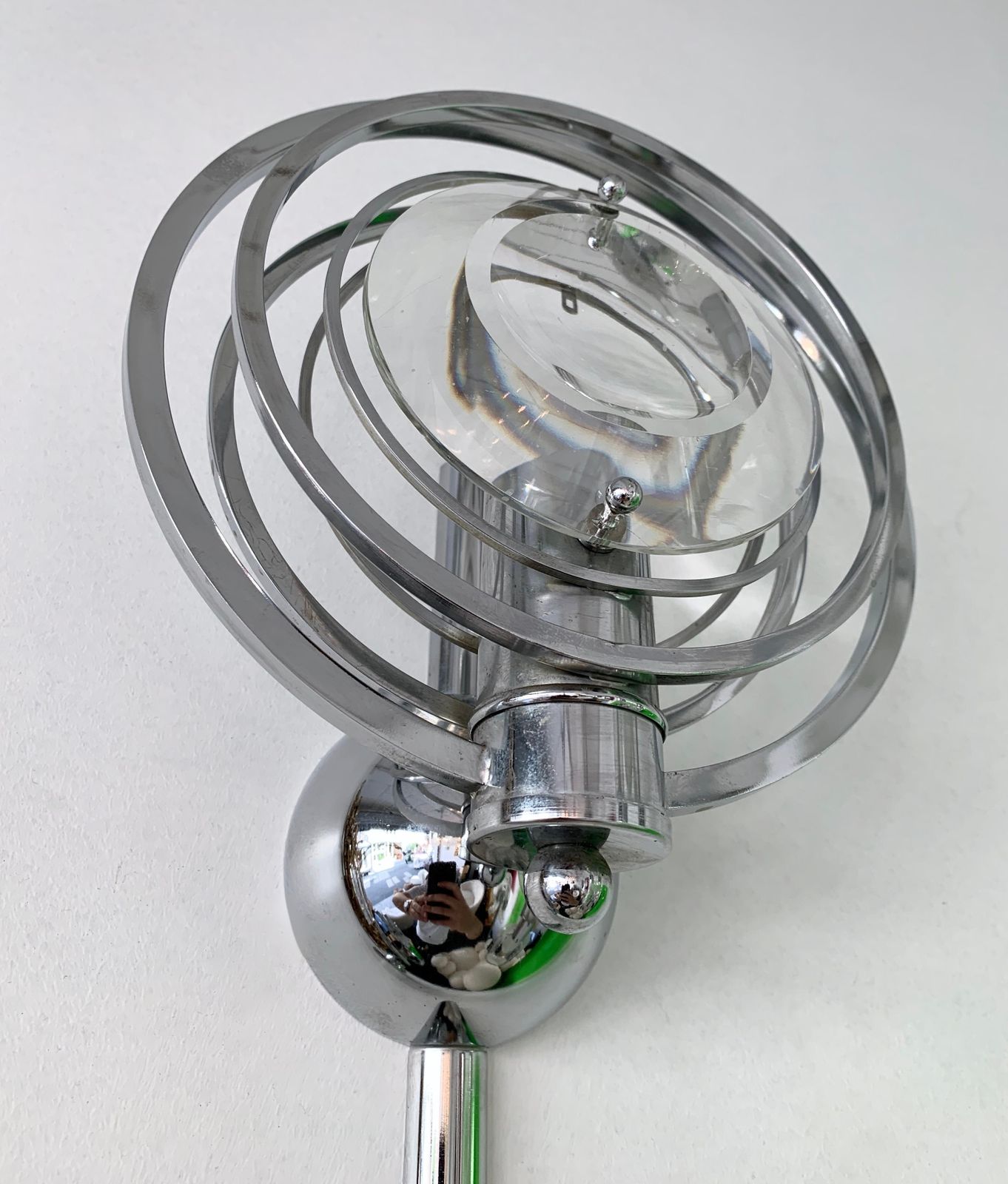 photo furniture Pair Of Optical Metal Chrome Sconces By Oscar Torlasco, Italy, 1970s