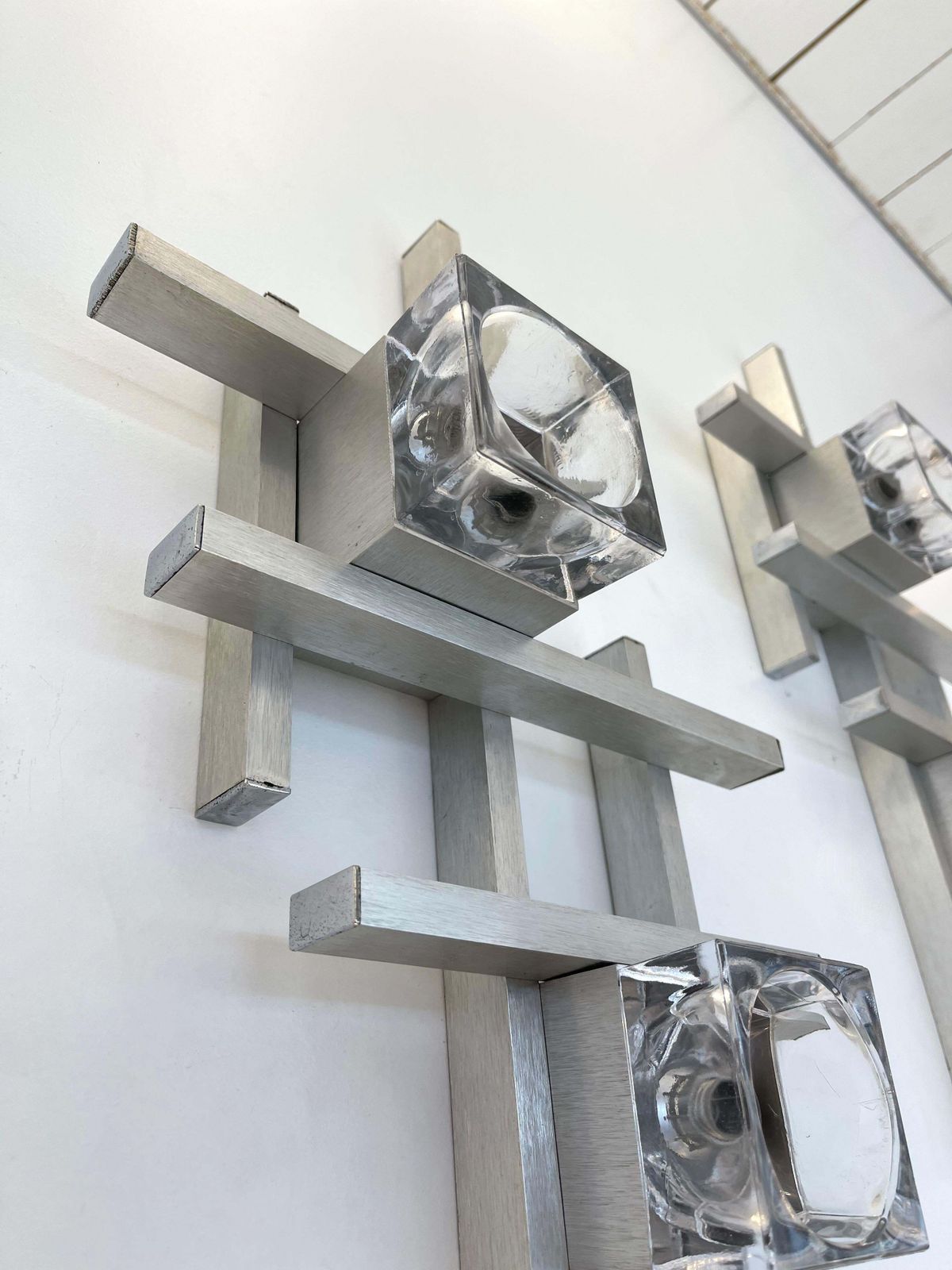Pair Of Cubic Sconces Metal Murano Glass By Sciolari, Italy, 1970s photo 2737.0