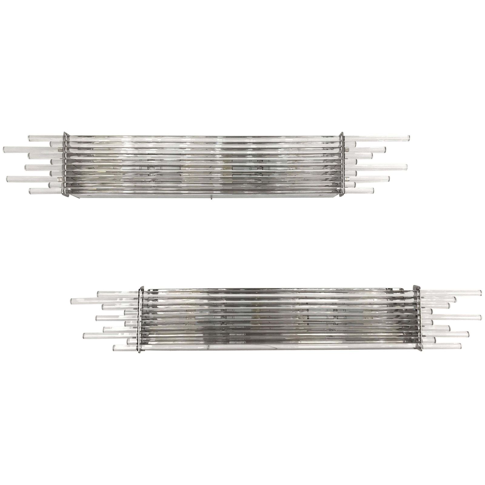 Pair Of Sconces Glass Rods And Chrome By Vistosi Murano, Italy, 1990s