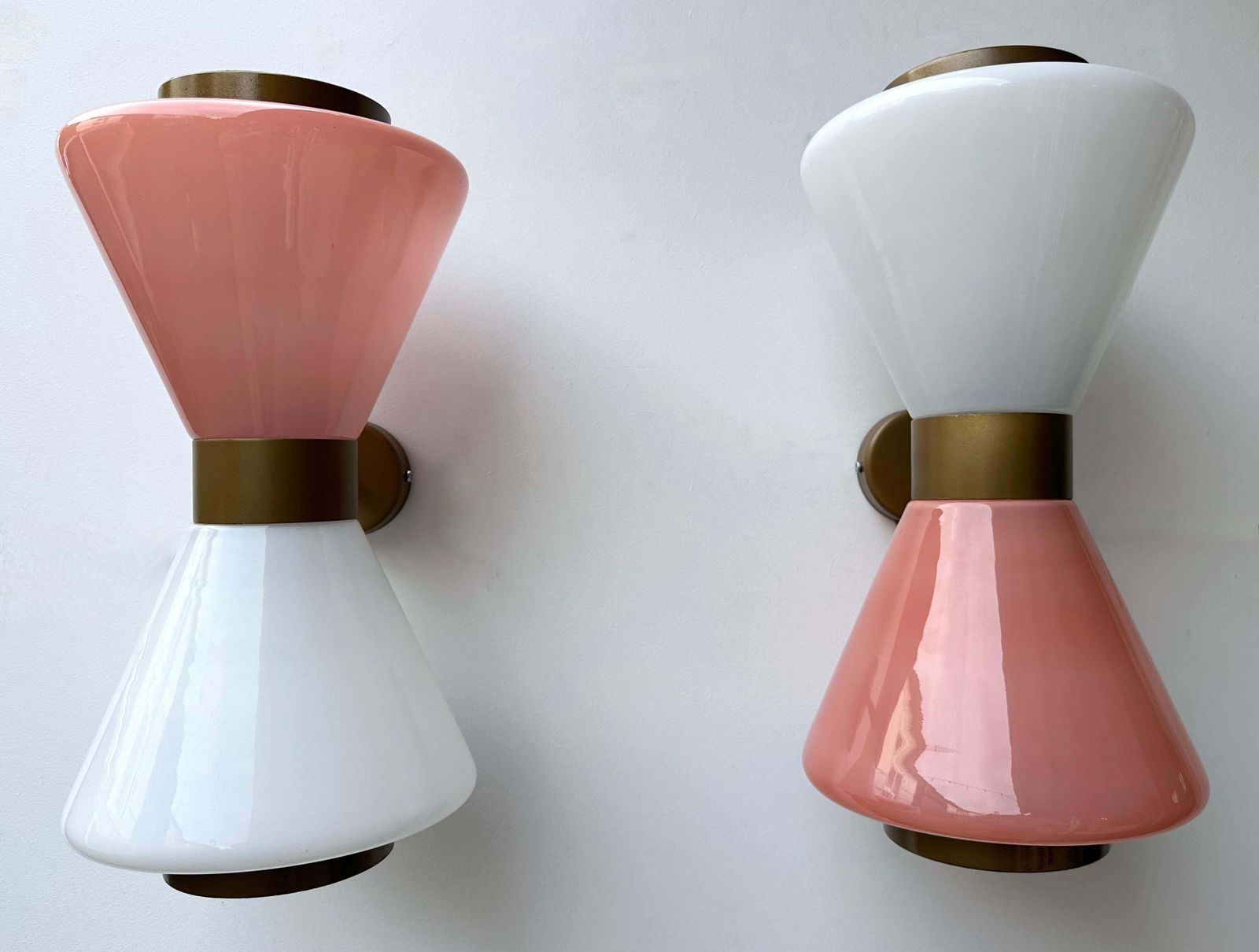 photo buy Pair Of Diabolo Sconces Pink And White Murano Glass. Italy