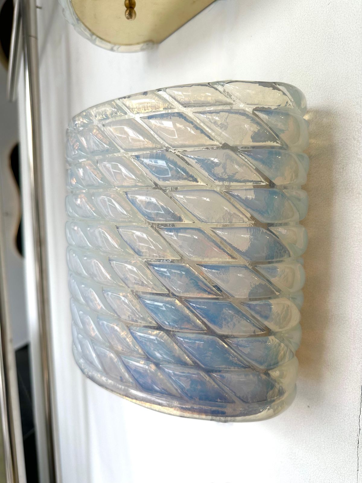photo for sale Contemporary Pair Of Brass And Blue Opal Murano Glass Sconces, Italy