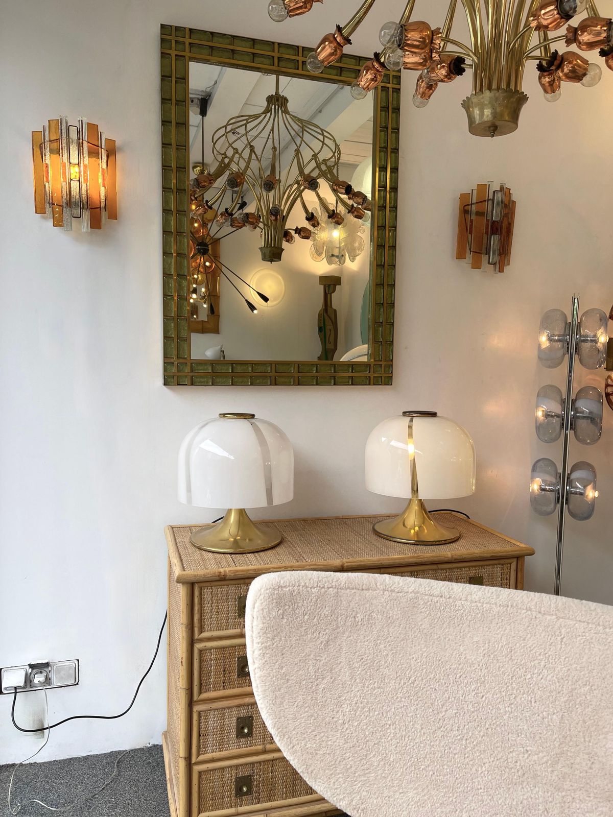 photo for sale Pair Of Hammered Glass Wrought Iron Sconces By Longobard, Italy, 1970s