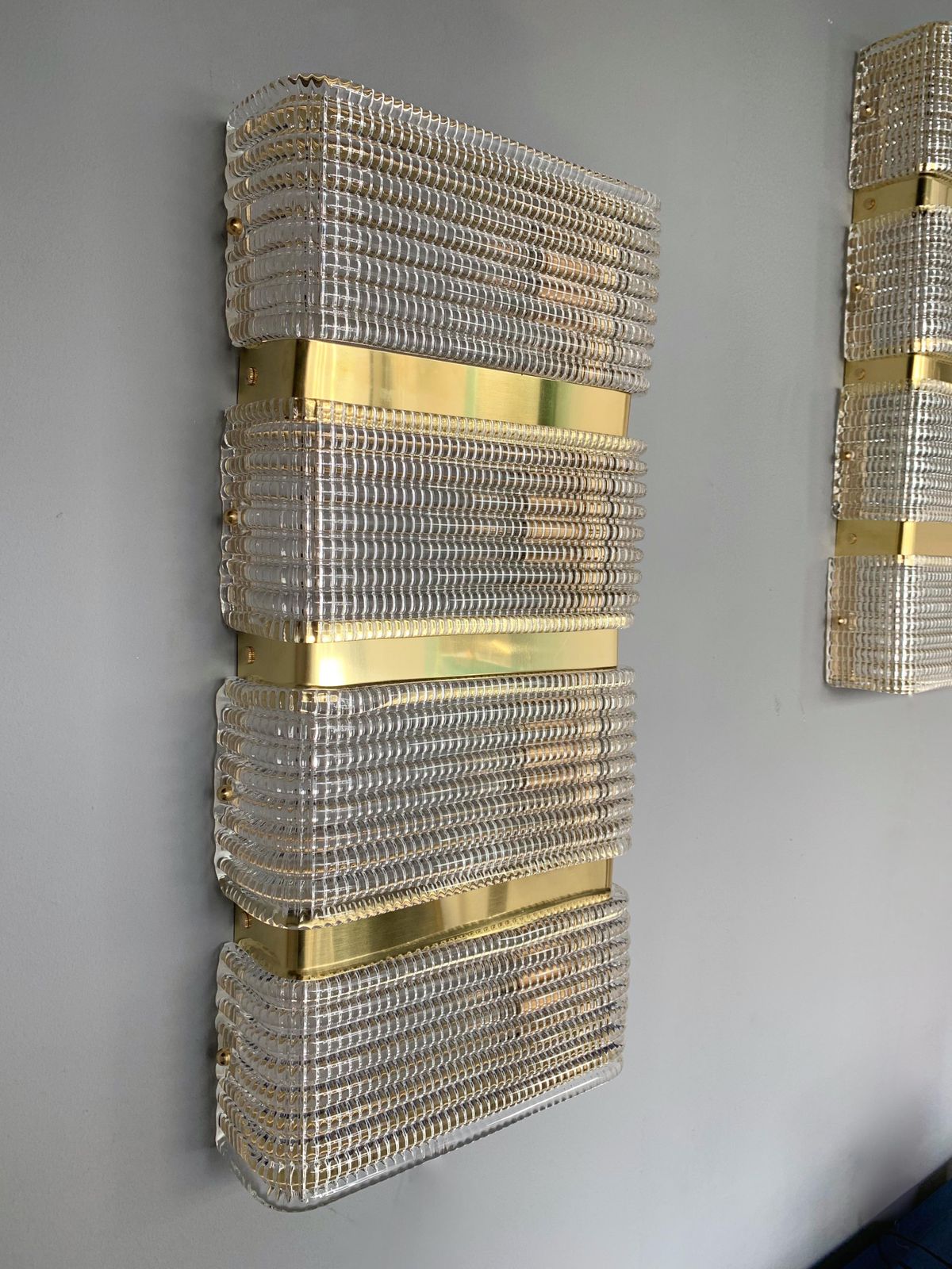 Contemporary Pair Of Brass And Murano Glass Sconces, Italy photo furniture