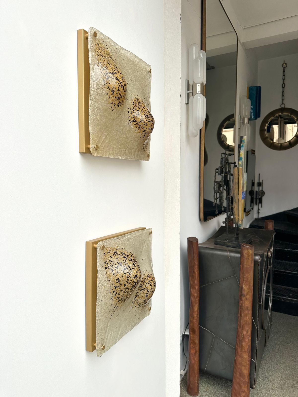 photo for sale Pair Of Sconces Blumpy Murano Glass And Gilt Metal. Italy, 1970s