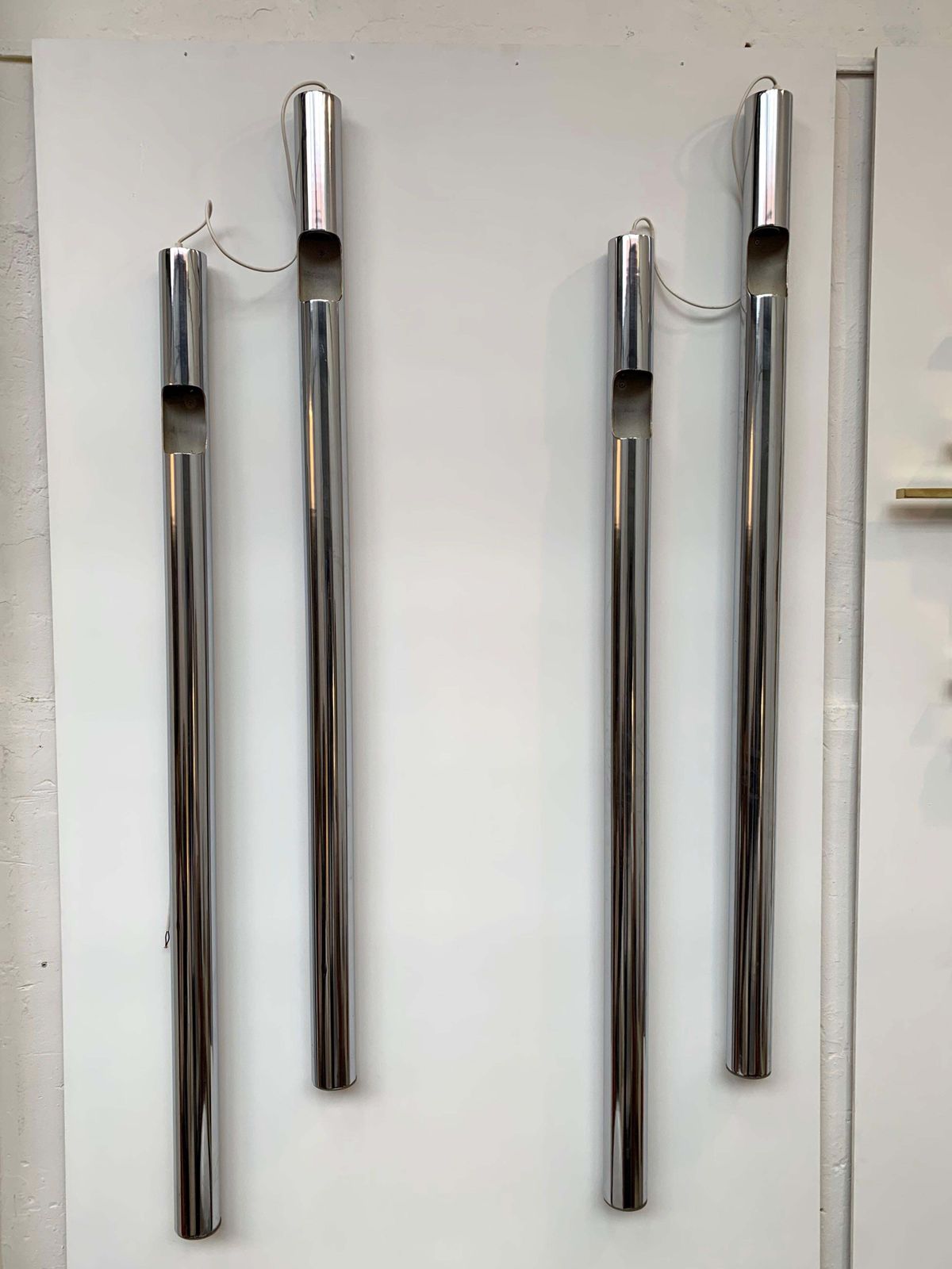 Large Pair Of Organs Metal Chrome Sconces By Reggiani, Italy, 1970s photo Lighting