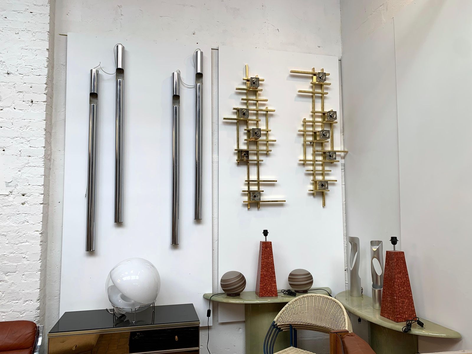 Large Pair Of Organs Metal Chrome Sconces By Reggiani, Italy, 1970s photo vinterior
