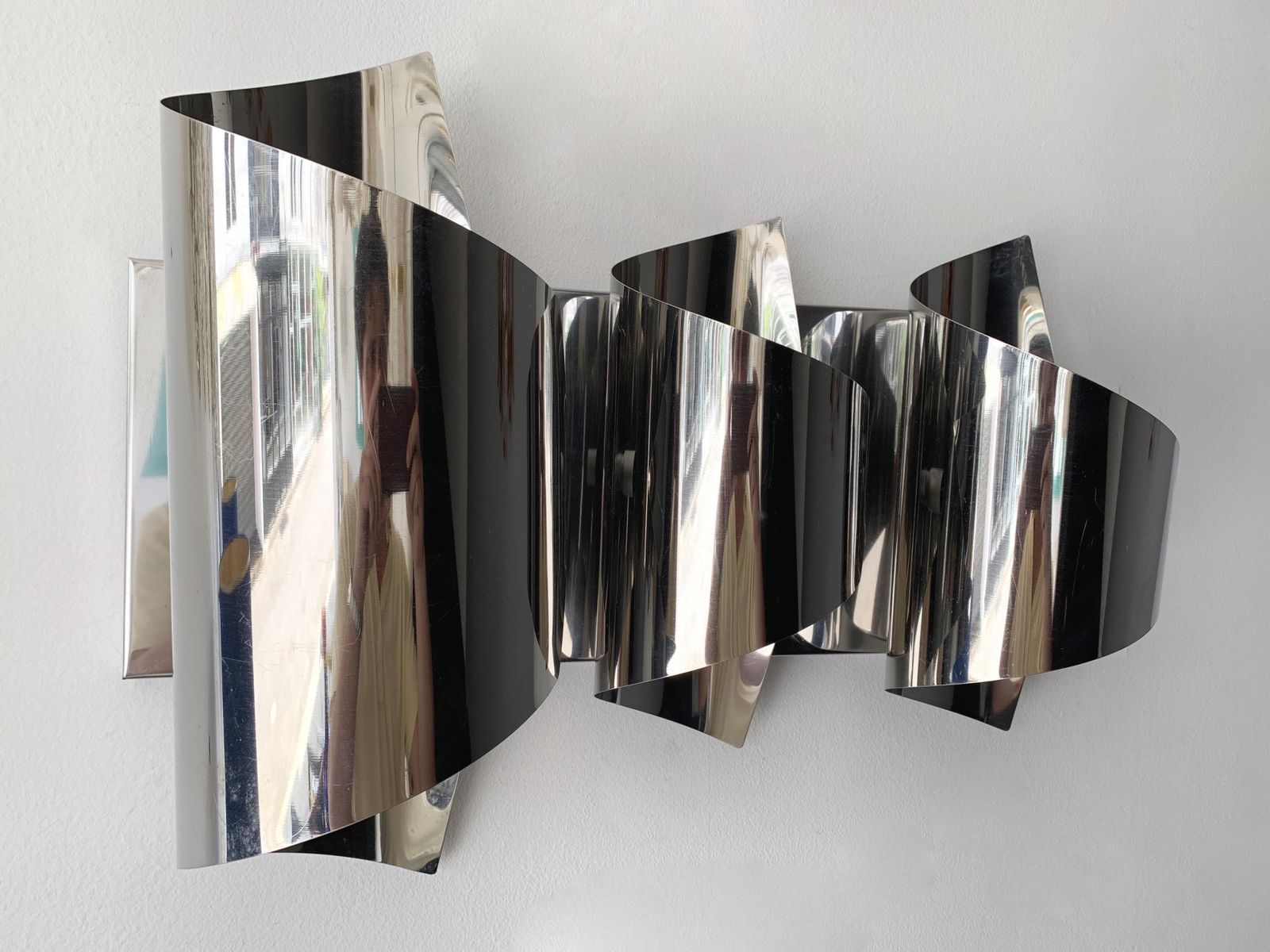 Pair Of Spiral Metal Chrome Sconces By Reggiani. Italy, 1970s photo for sale