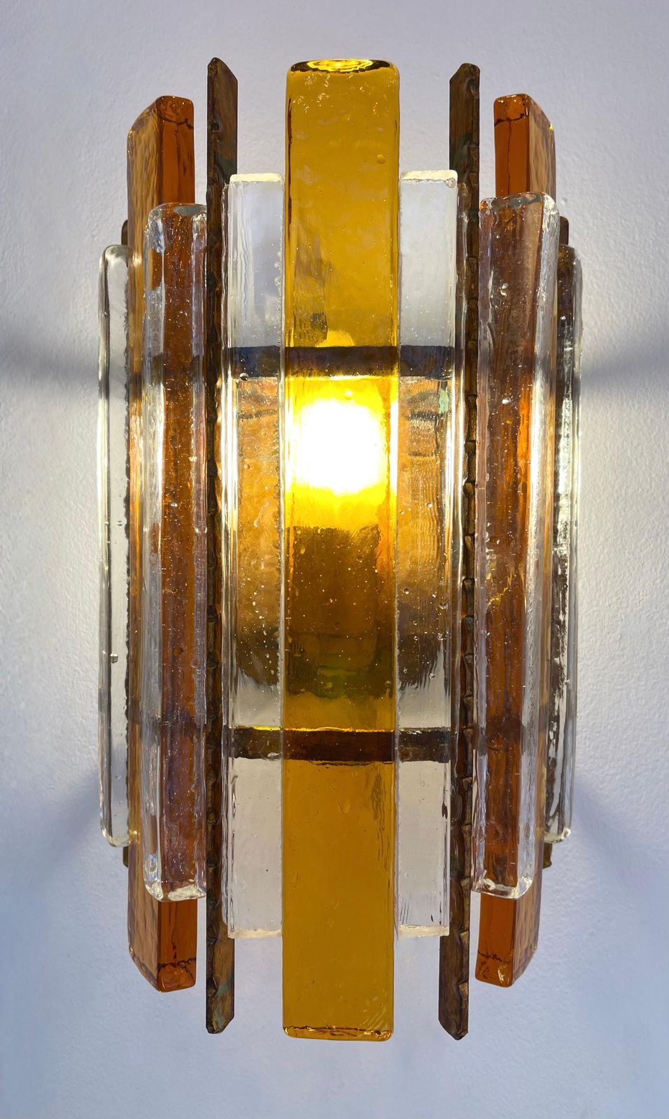 Pair Of Hammered Glass Wrought Iron Sconces By Longobard, Italy, 1970s photo 3592.0