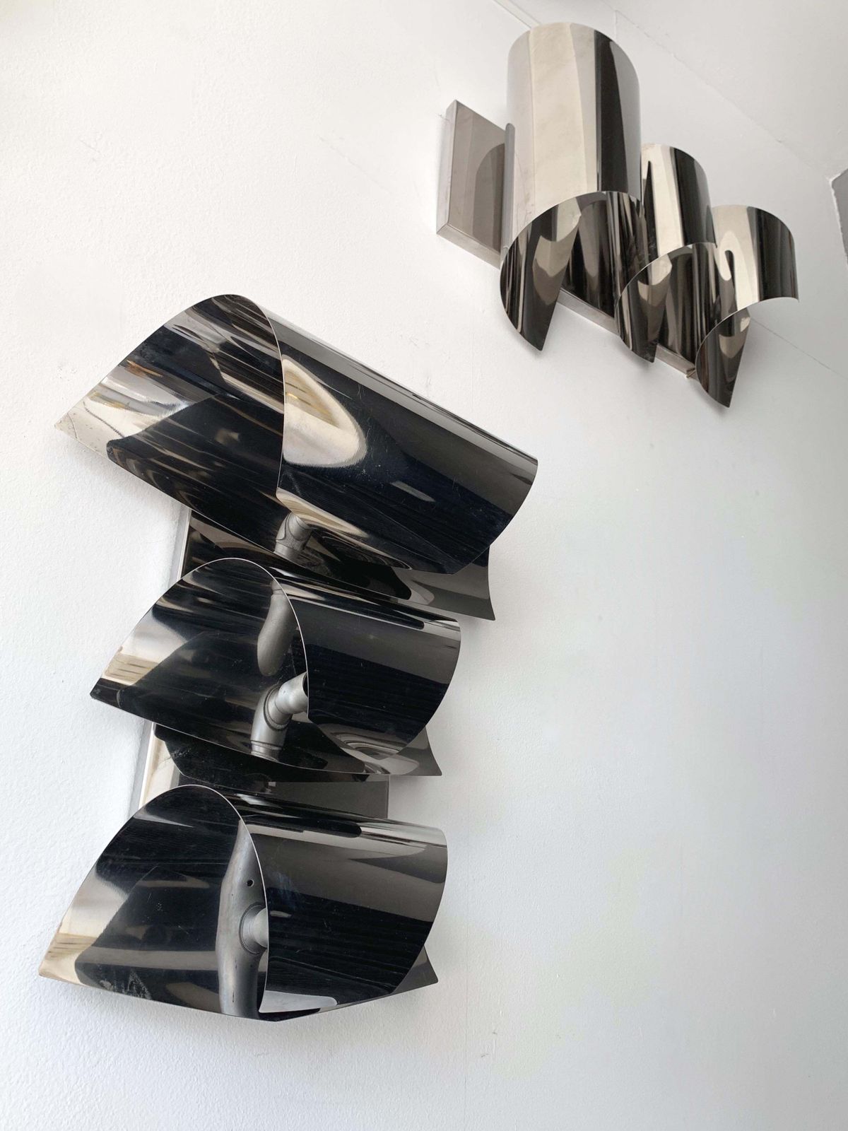 Pair Of Spiral Metal Chrome Sconces By Reggiani. Italy, 1970s photo 2437.0