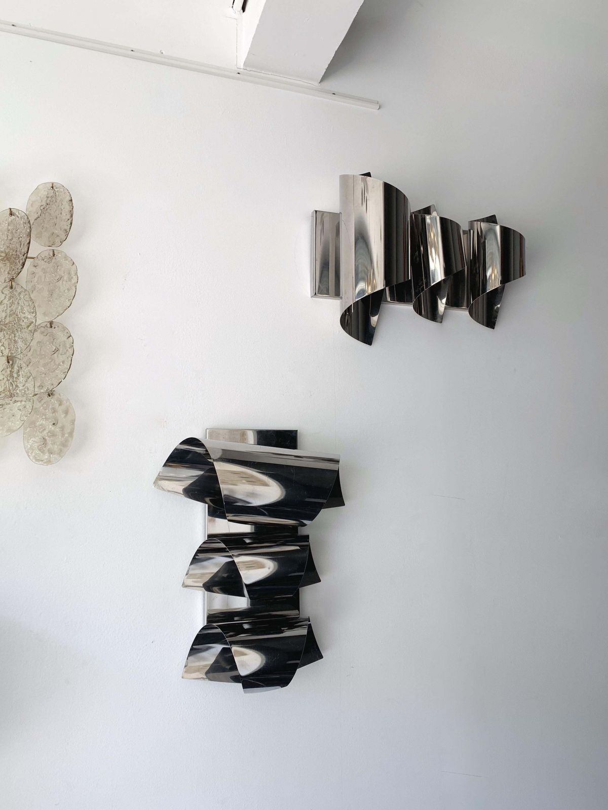 Pair Of Spiral Metal Chrome Sconces By Reggiani. Italy, 1970s photo vinterior