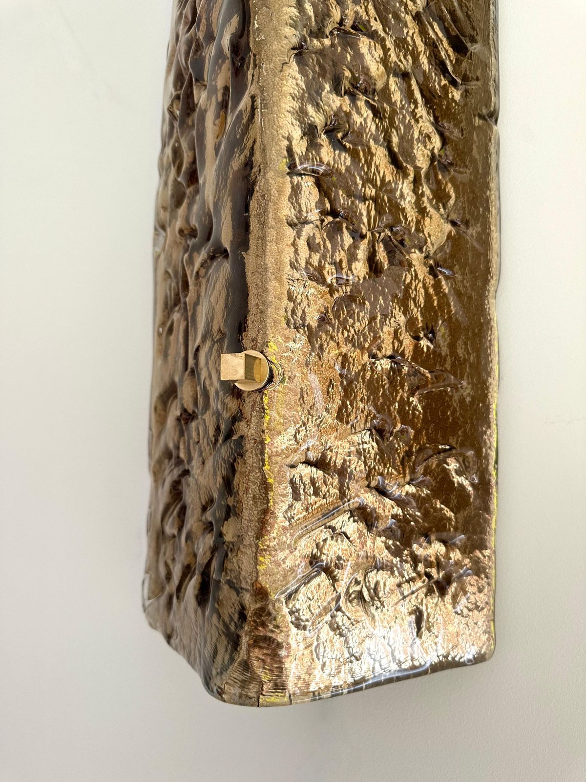 Contemporary Pair Of Brass And Cola Folded Leaf Murano Glass Sconces, Italy photo vintage