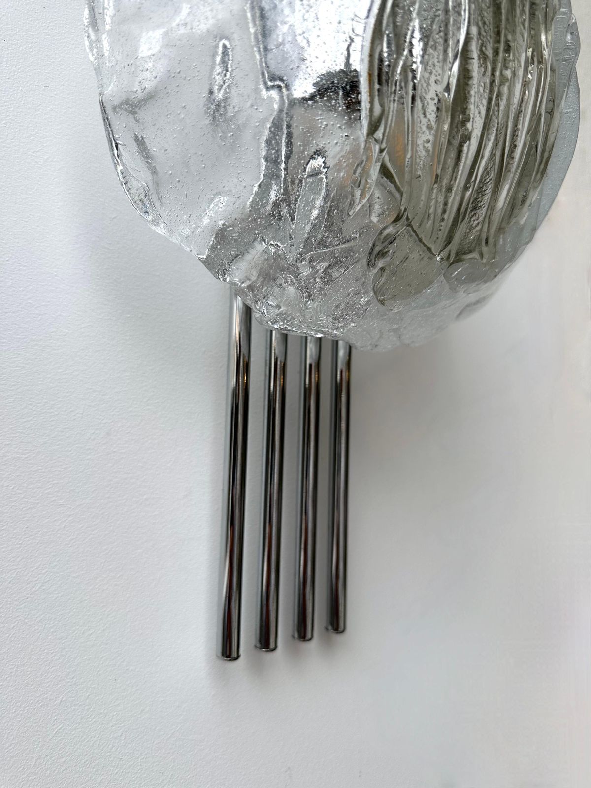 Pair Of Murano Glass And Metal Chrome Sconces By Esperia. Italy, 1970s photo for sale