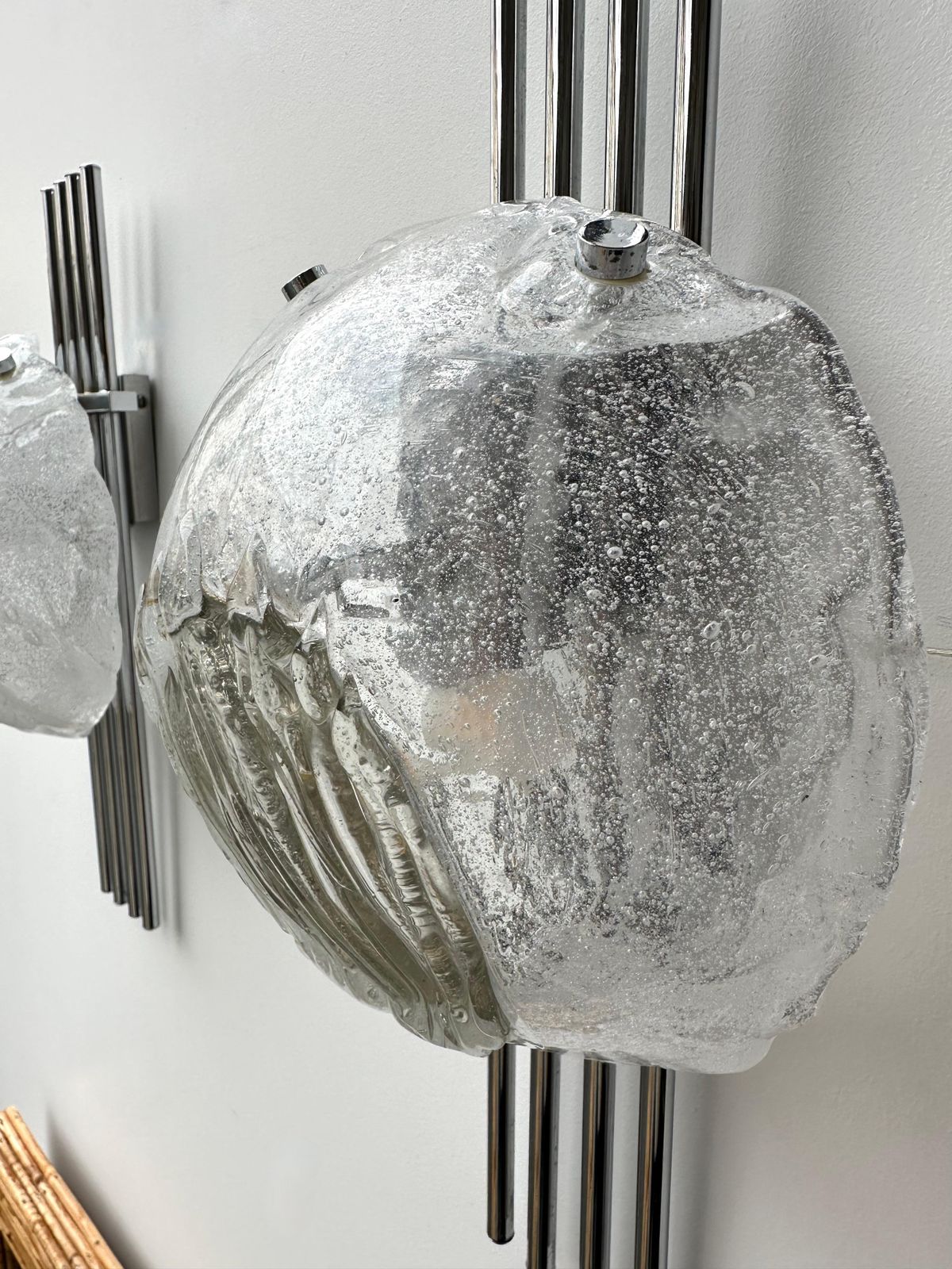 photo furniture Pair Of Murano Glass And Metal Chrome Sconces By Esperia. Italy, 1970s